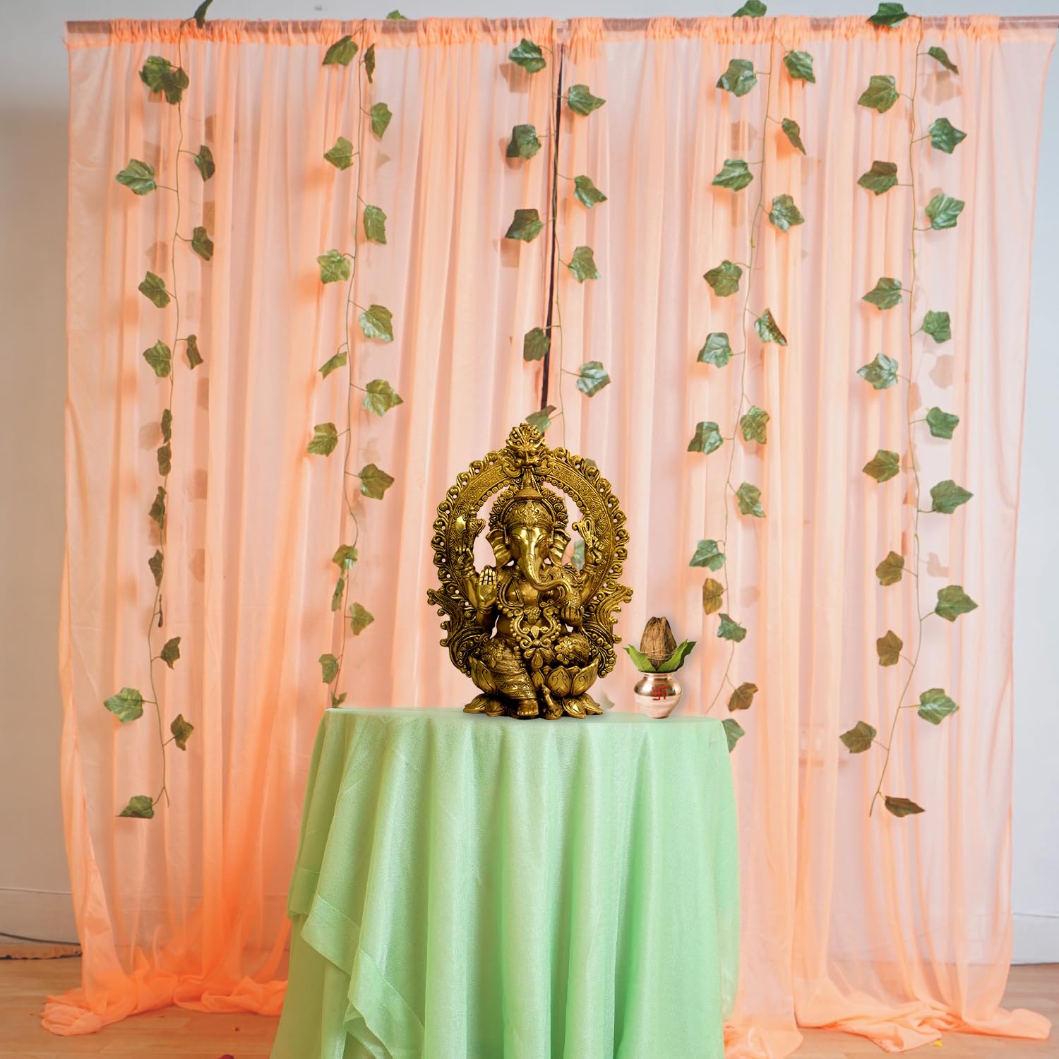 Peach Curtain with Green Vines for Backdrop