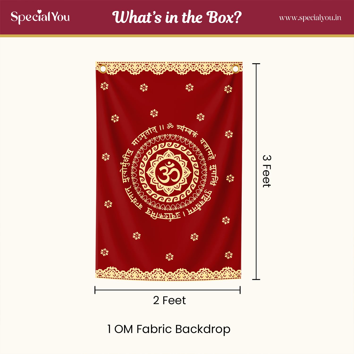 Divine OM Backdrop Ganpati Decoration Set – Red Fabric Pooja Backdrop for Home & Mandir