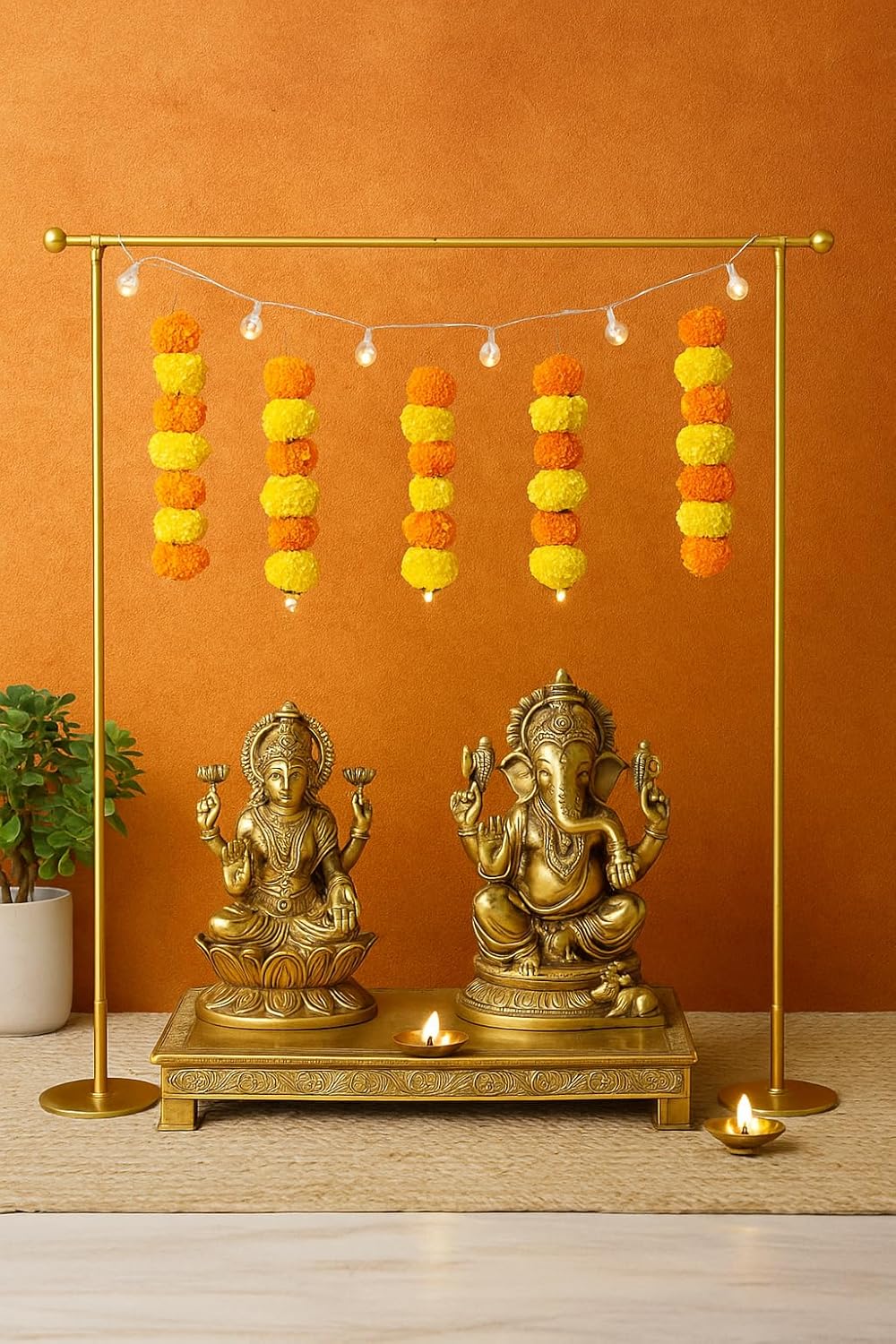 Golden Metal Backdrop Decoration Stand for Pooja Room Decor, Temple
