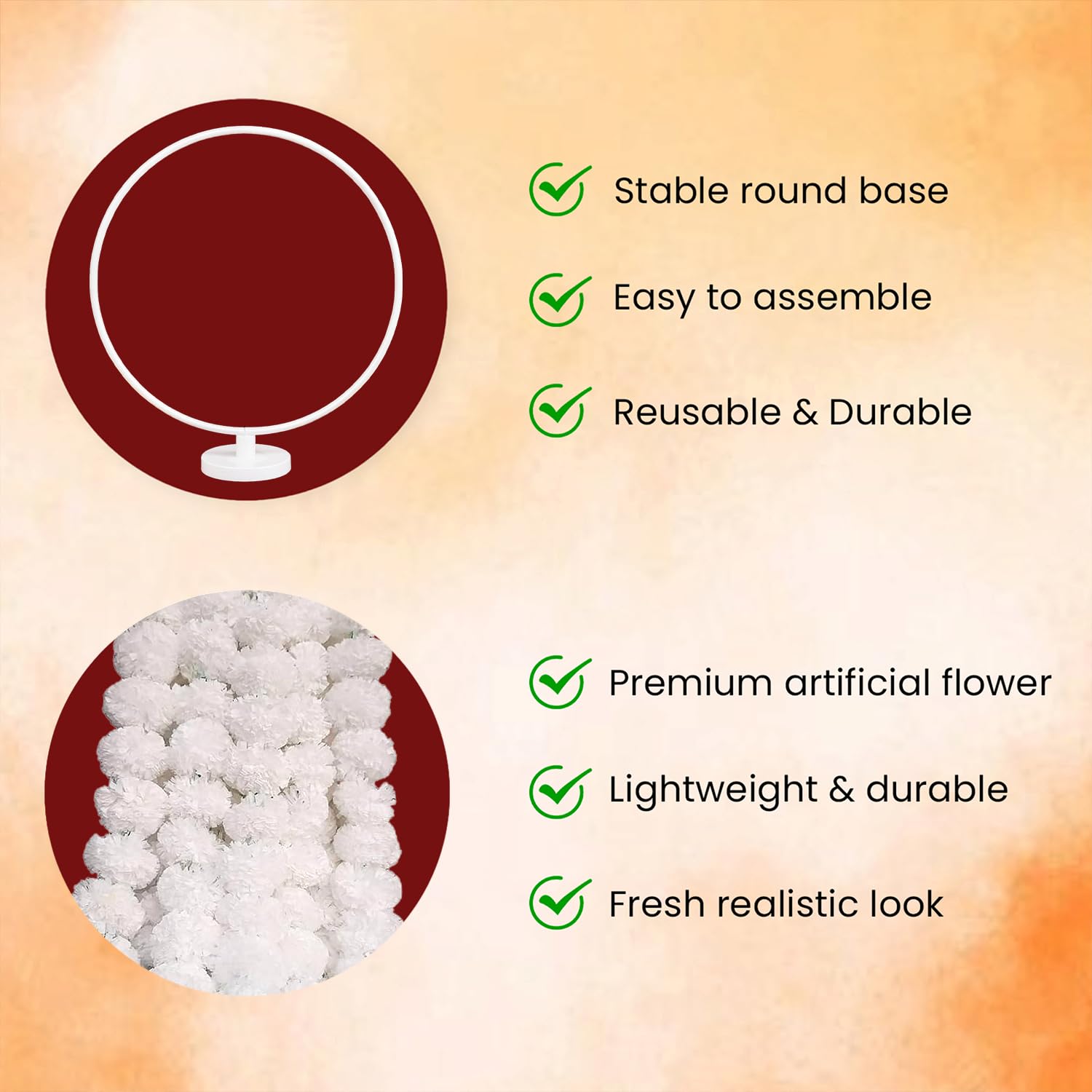 Ganpati Decoration Kit with White Backdrop Stand & Marigold Garlands – 10 Pcs