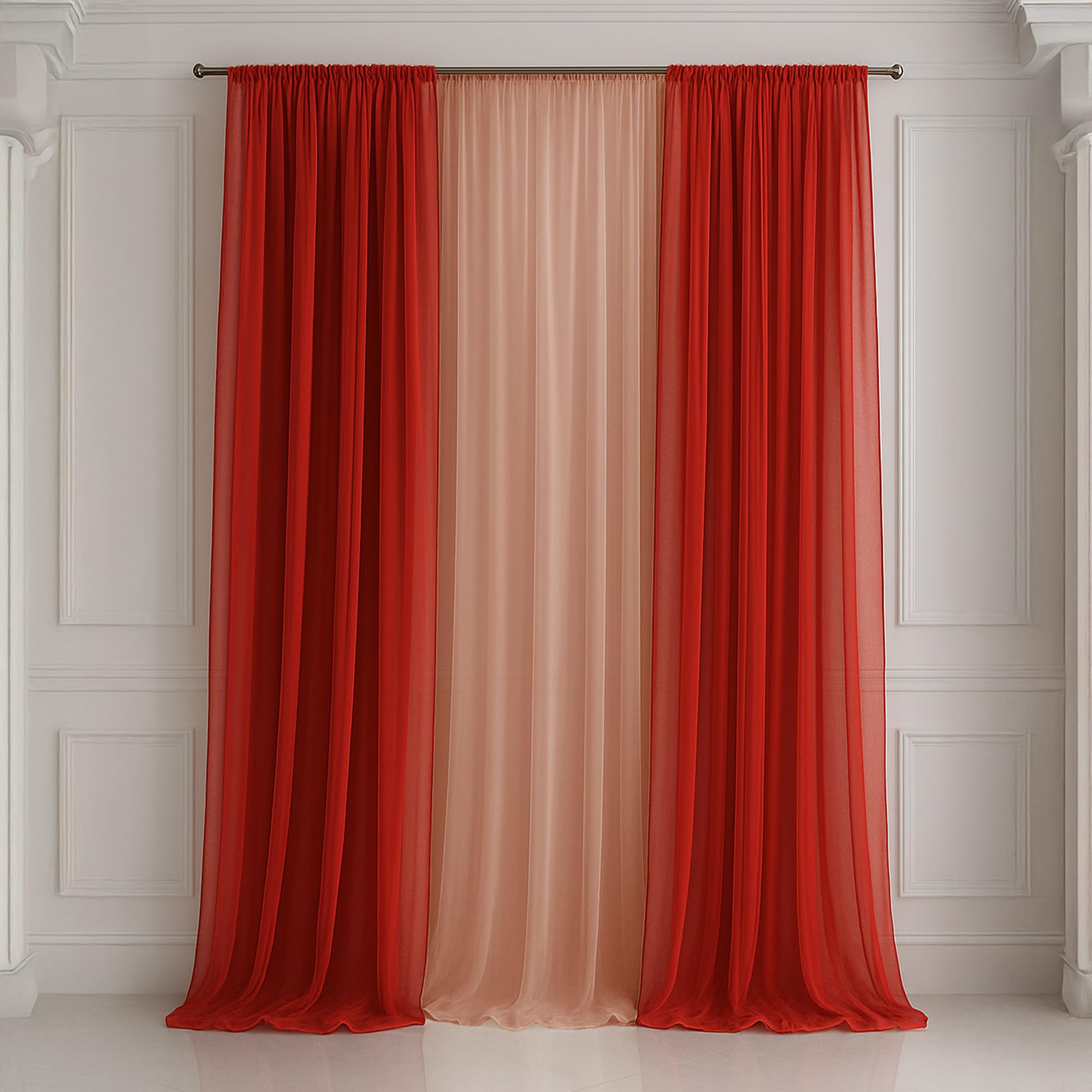 Red & Dusky Pink Decoration Net Curtains