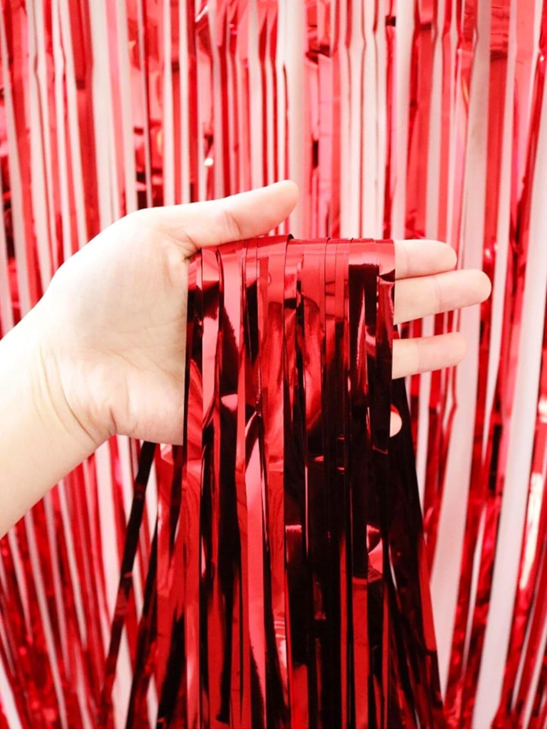 Red Tinsel Fringe Curtains