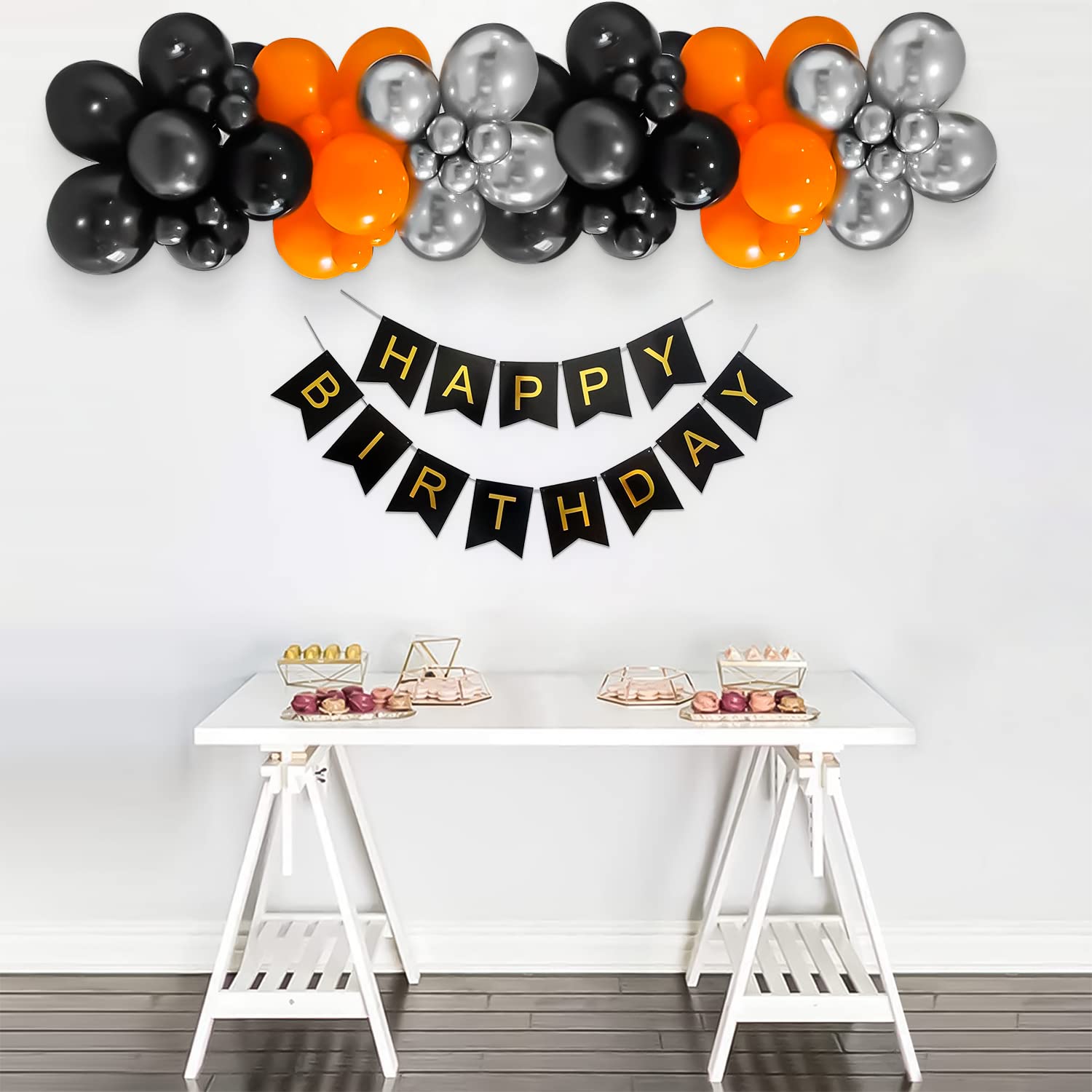 Happy Birthday combo with Silver, Gold, Orange Balloons- 28 Items