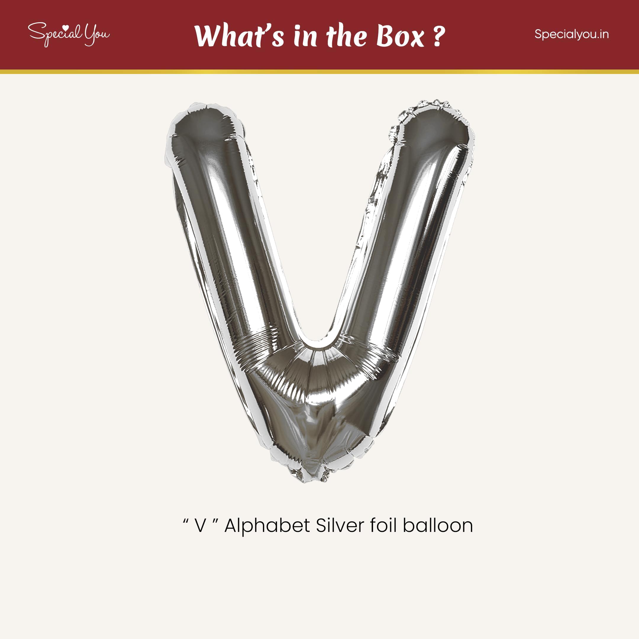 Silver V Letter Foil Balloon - Special You