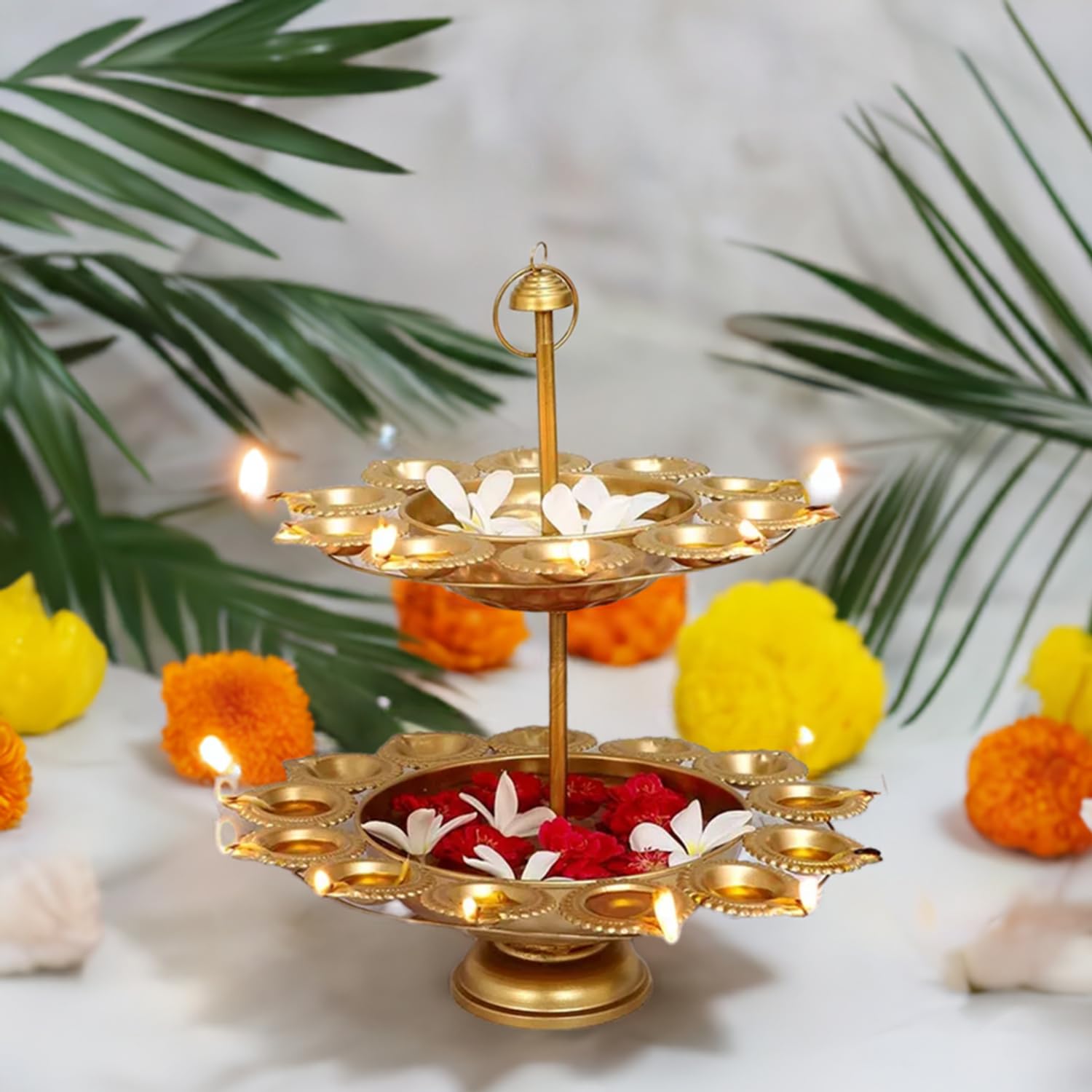Double Diya Stand Urli for Diwali Decoration