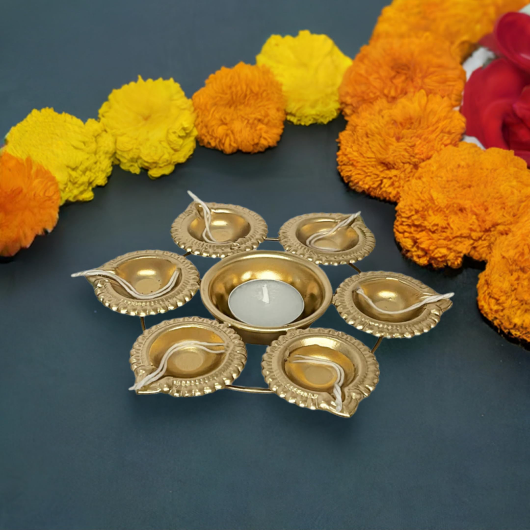 Urli Diya with Tea Light Candles for Diwali Decoration - 7 Inches