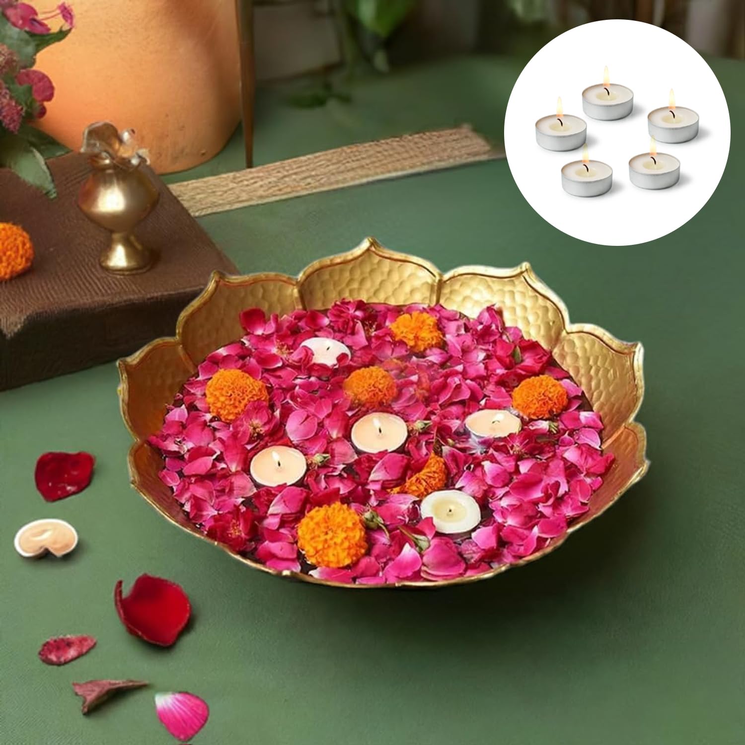 Urli Bowl (8 Inch) with Tea Light Candles