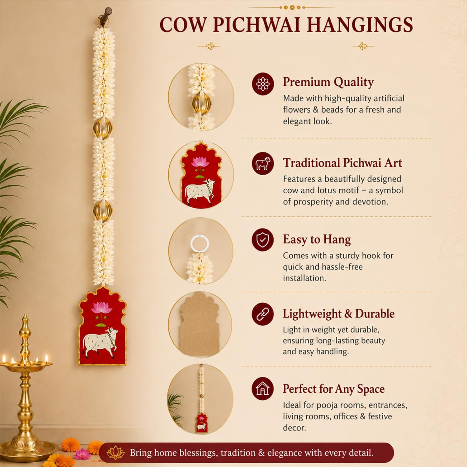 Cow & Lotus Wall Hanging Set – Ganpati Home Décor (Set of 2)