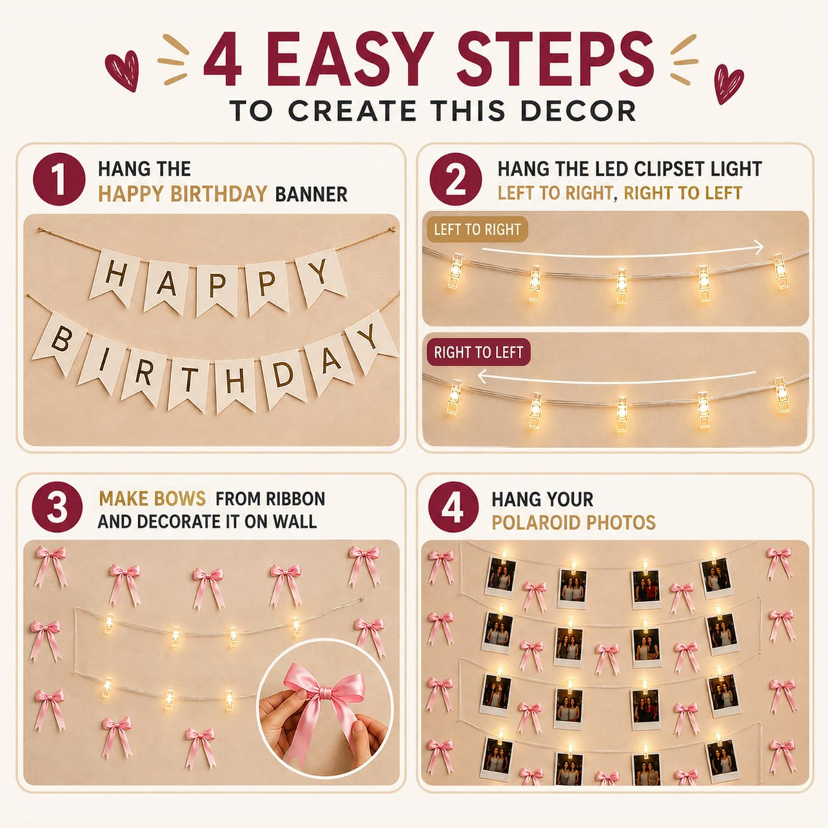 LED Clip Light with Pink Bow Birthday DIY Kit
