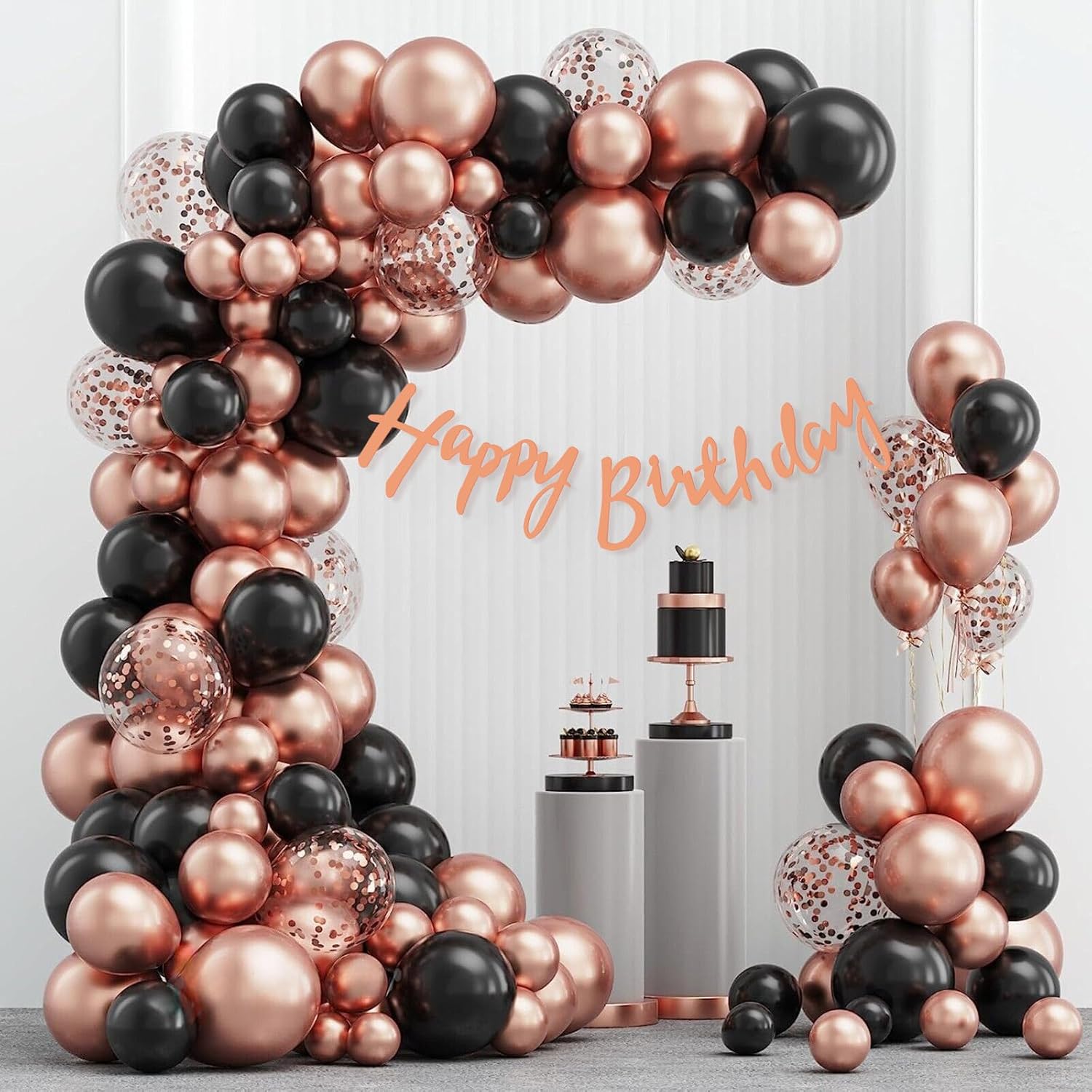 Black & Rose Gold Balloons for Birthday Decoration