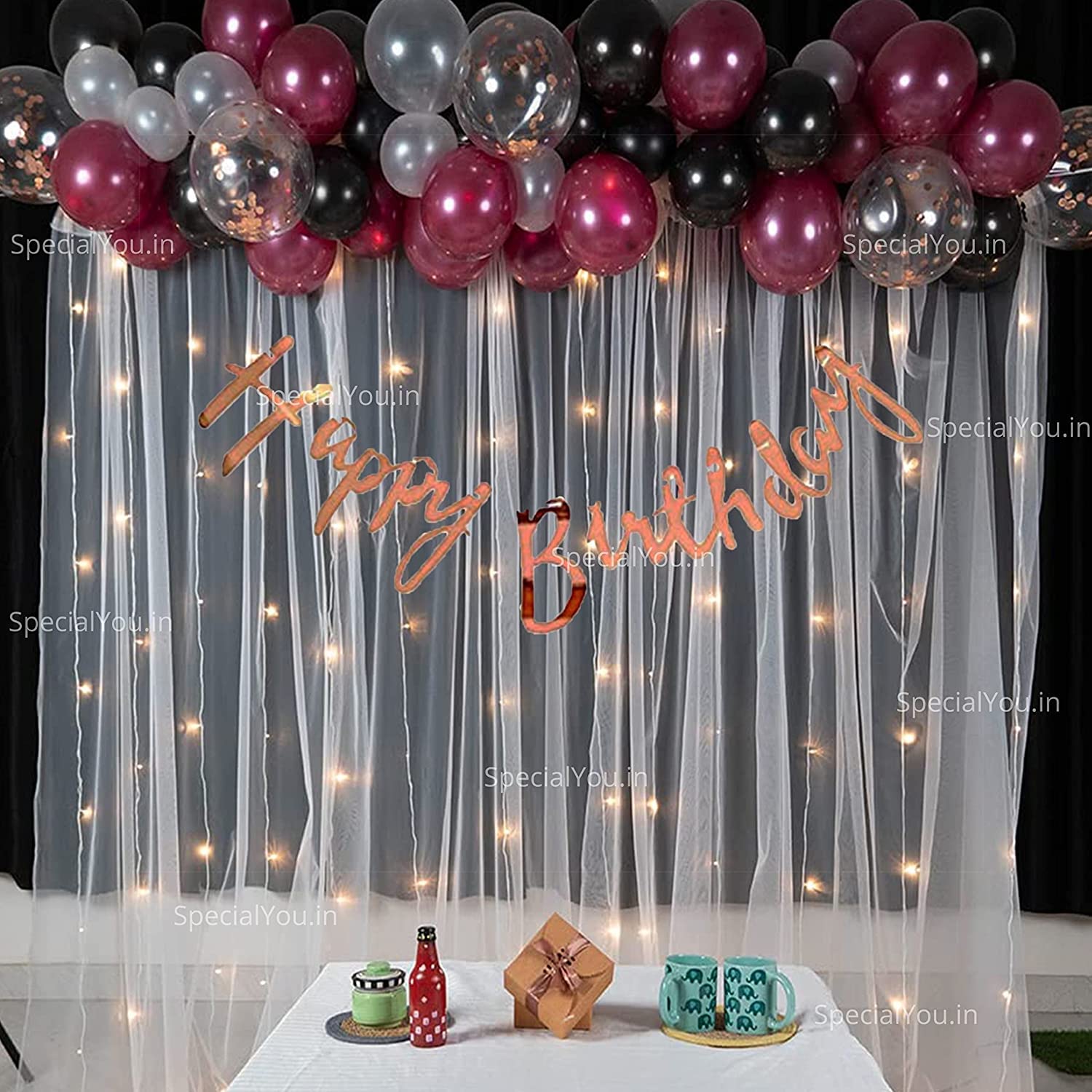 burgundy black balloons birthday decoration