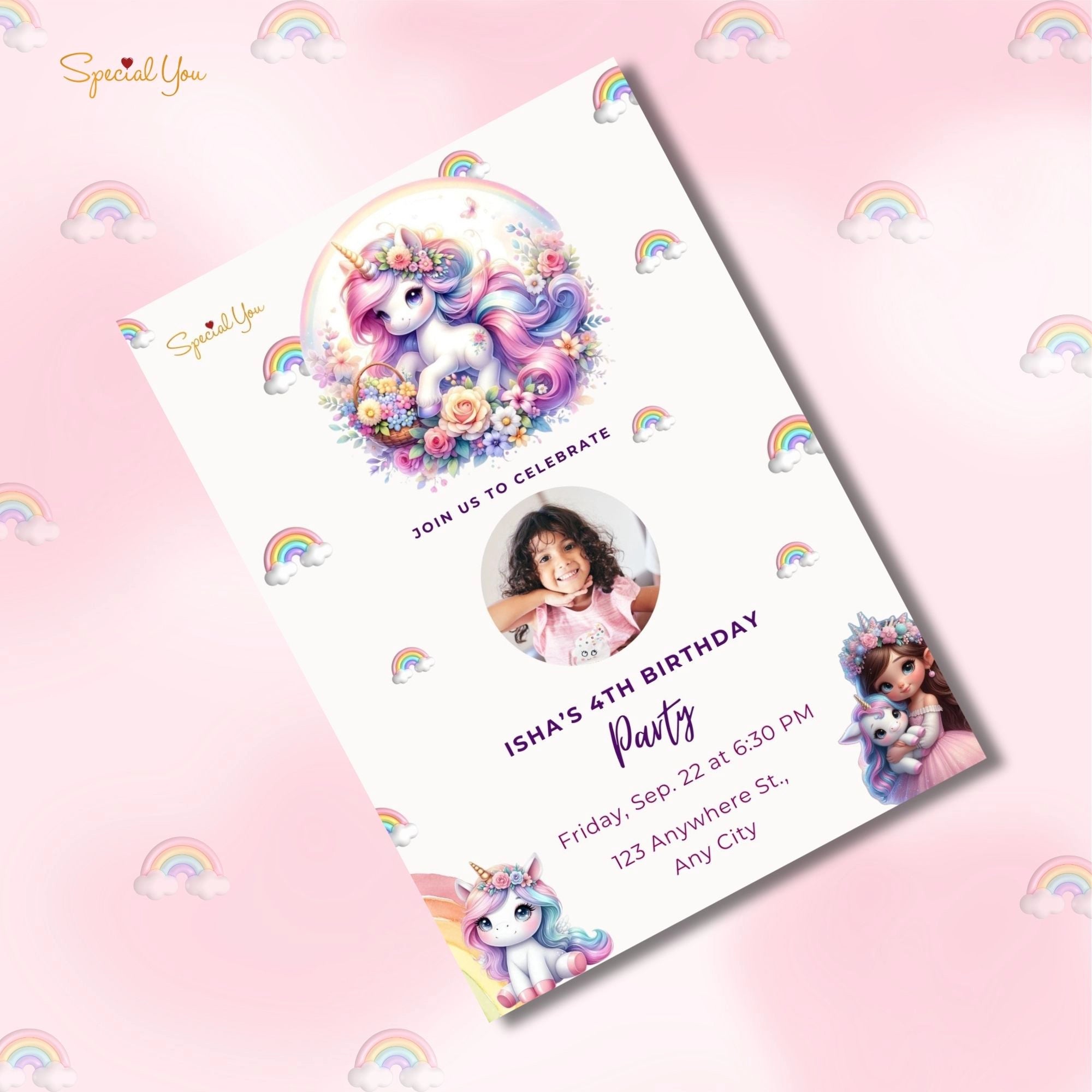 Unicorn Theme Birthday E-Invite