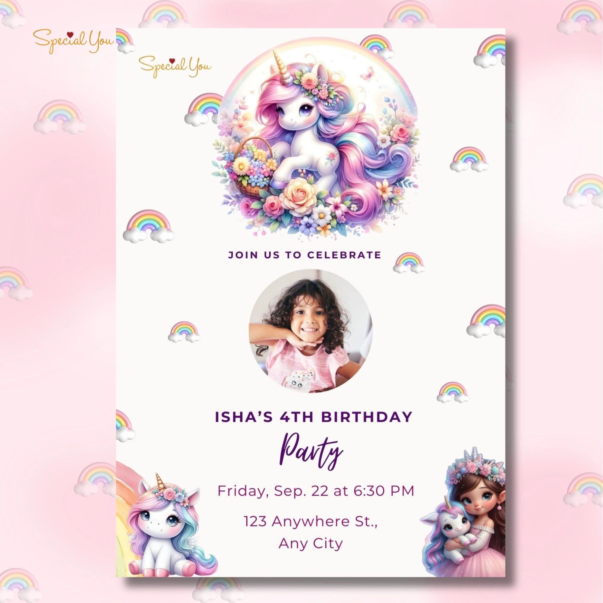 Unicorn Theme Birthday E-Invite