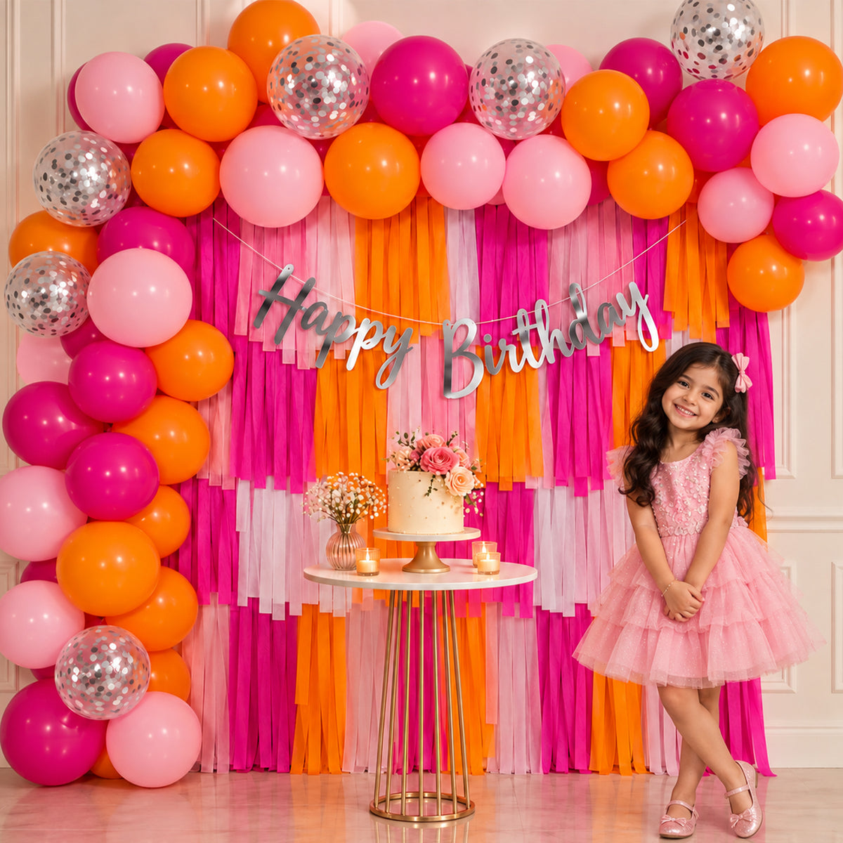 Pink & Orange Crepe Paper Birthday Decoration DIY Kit