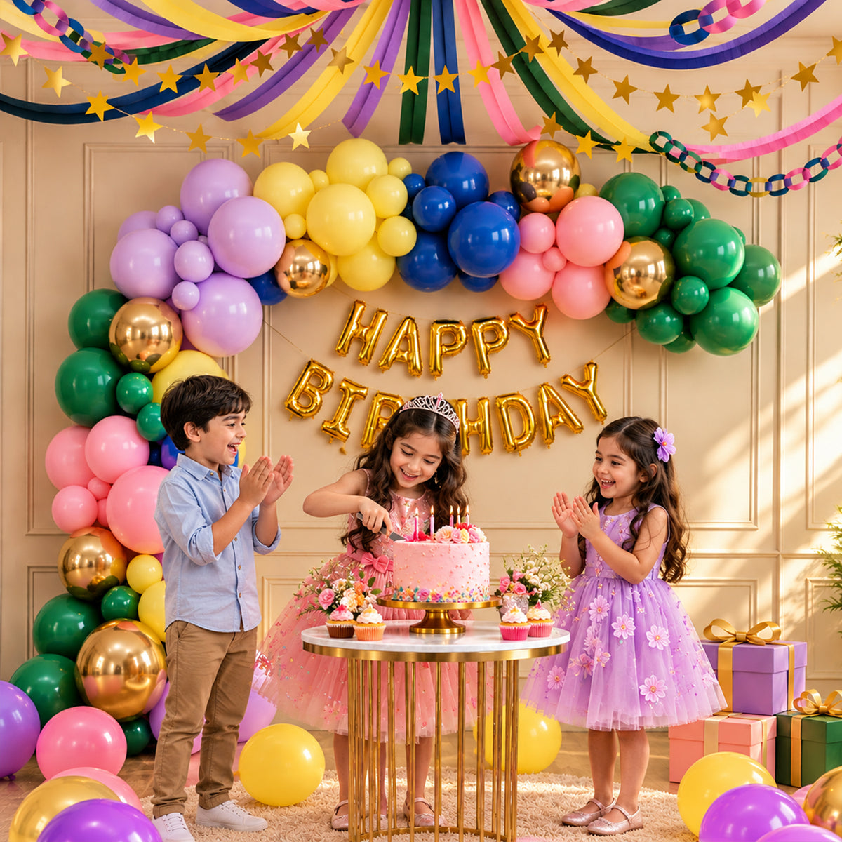 Multicolor Crepe Paper Birthday Decoration DIY Kit with Star Bunting