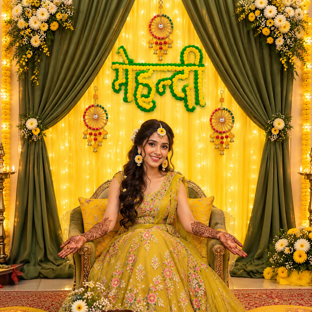 Yellow & green Backdrop Decor Kit For "Mehendi Celebration!"