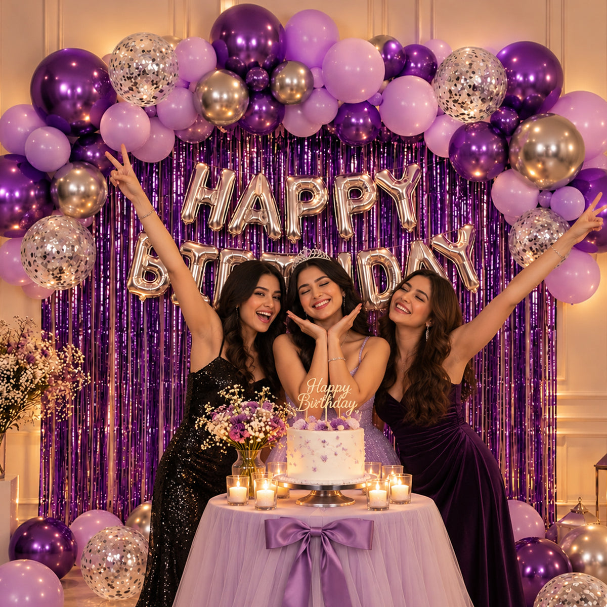 Purple & Silver Theme Birthday Decoration DIY Kit