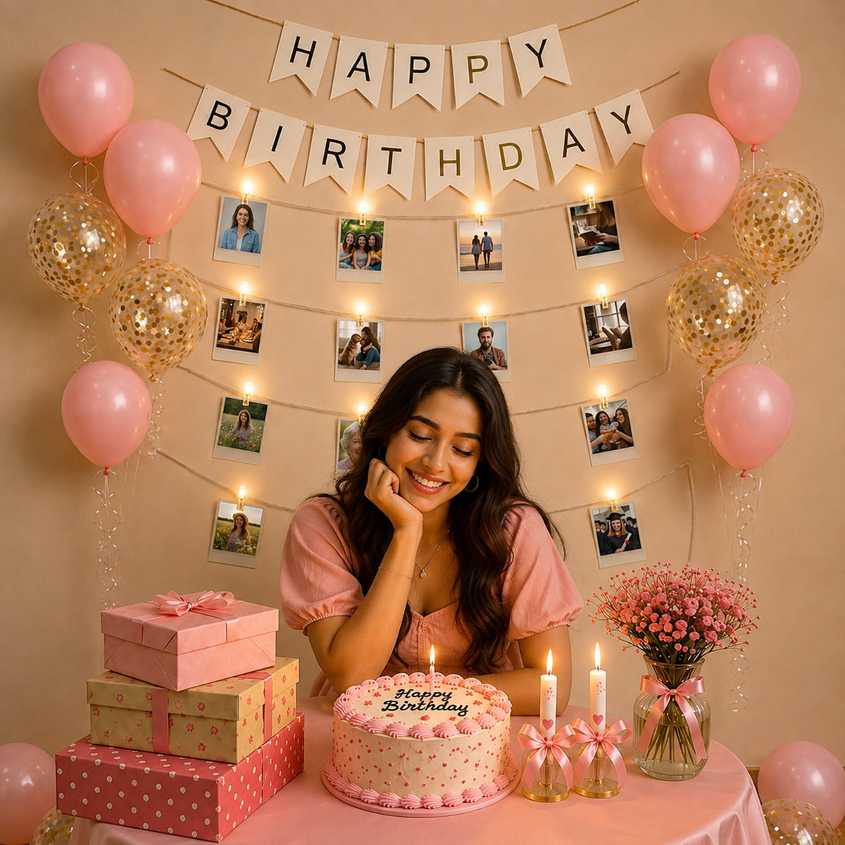 LED Clip Light with Pink Bow & Balloon Birthday DIY Kit