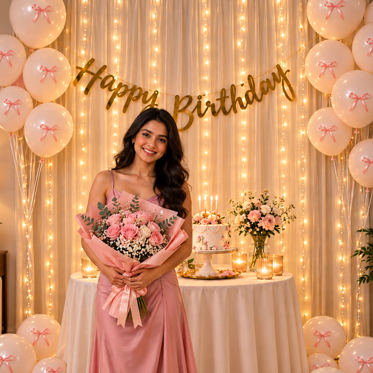 White & Pink Bow Theme Birthday Decoration DIY Kit