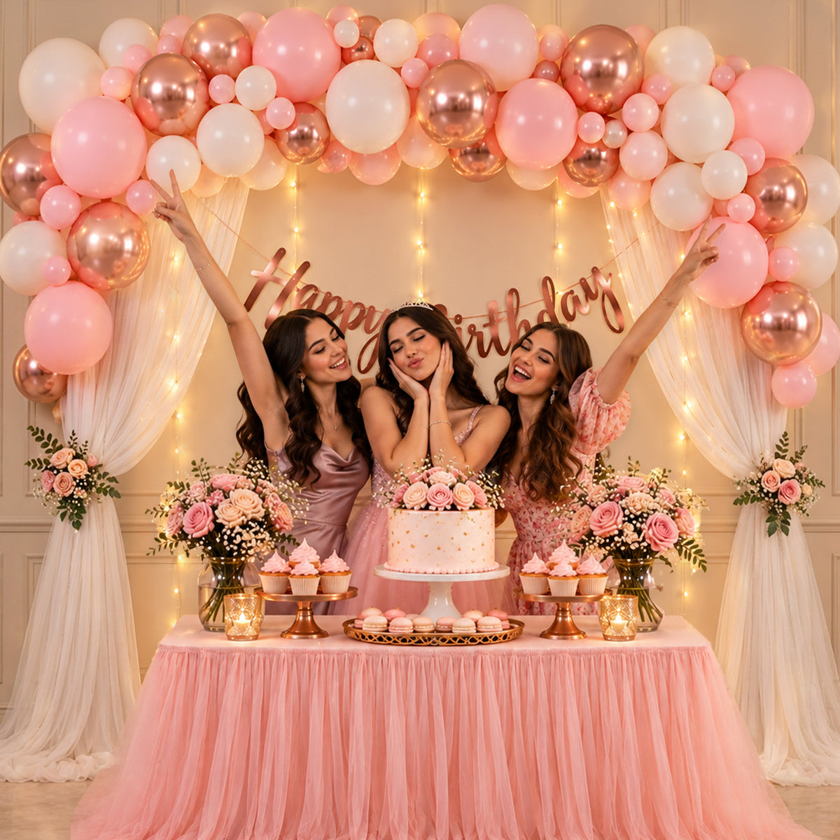 Rose Gold Pink Theme Birthday Decoration DIY Kit