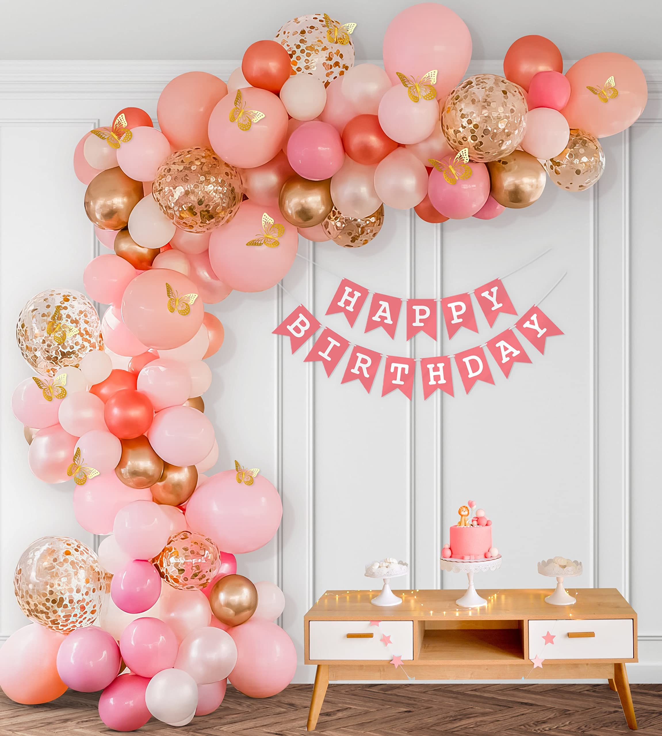 Pink theme Birthday Decorations for Girls with 3D Butterflies