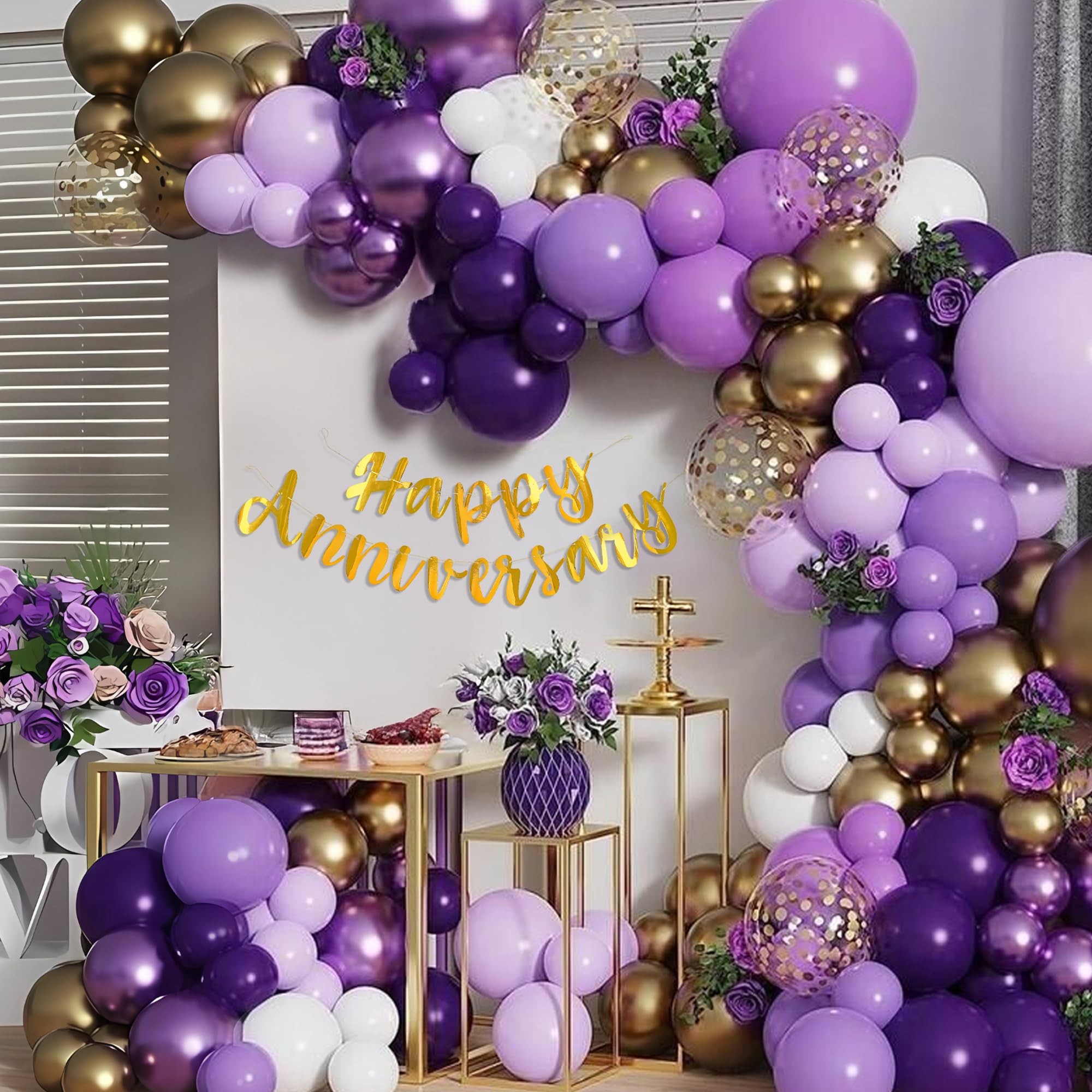 Purple & White balloons Anniversary Decor-63pcs