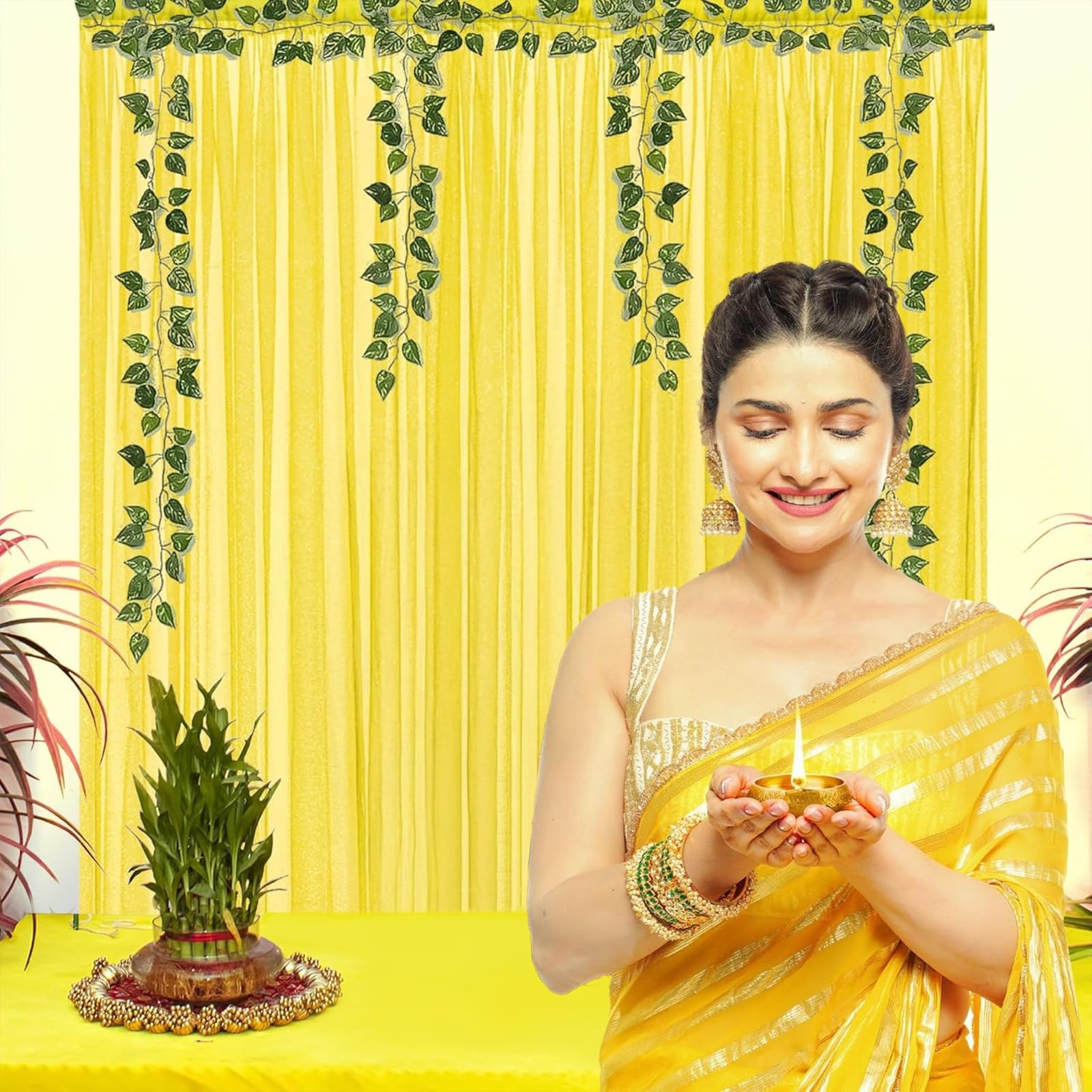 Yellow curtains with vines for festive decor - Special You