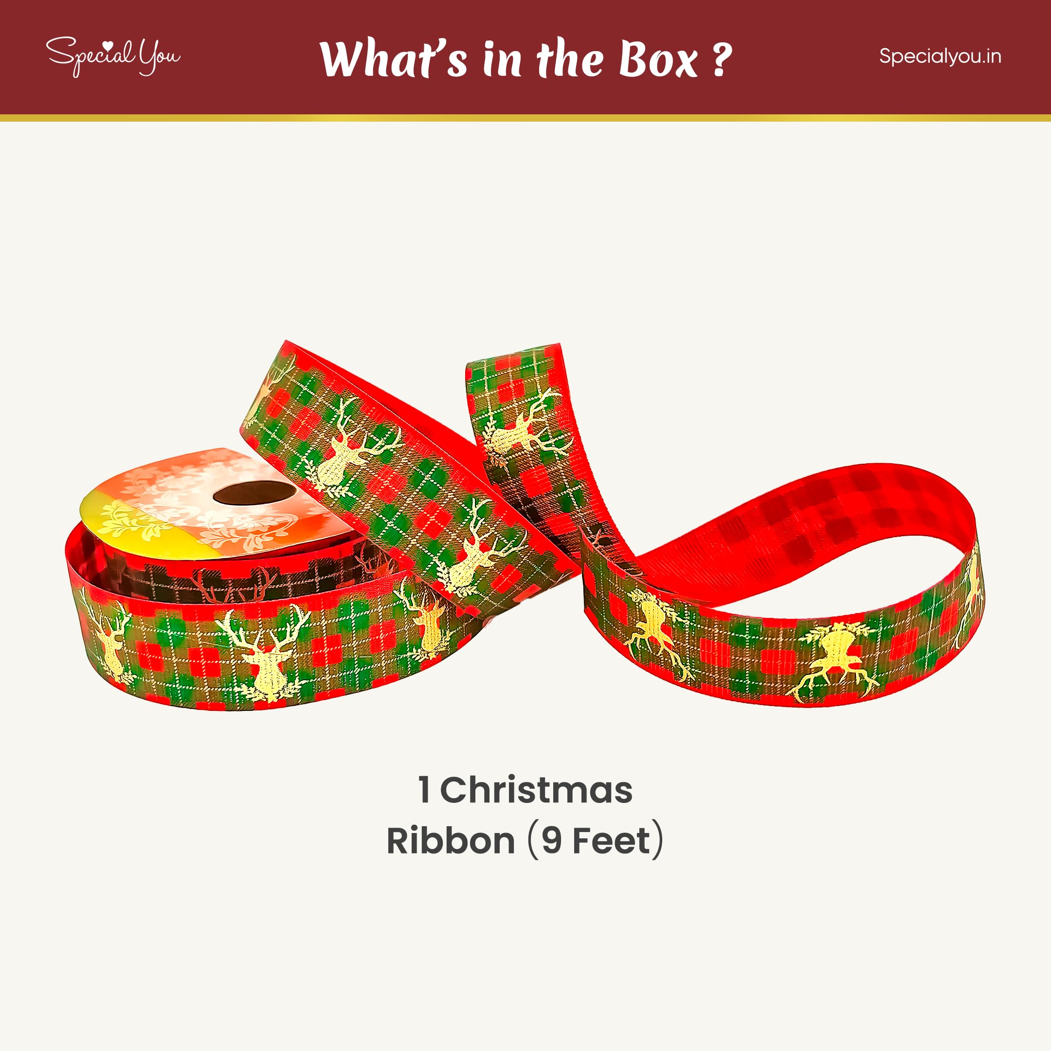 Reindeer Printed Red & Green Ribbon For Christmas