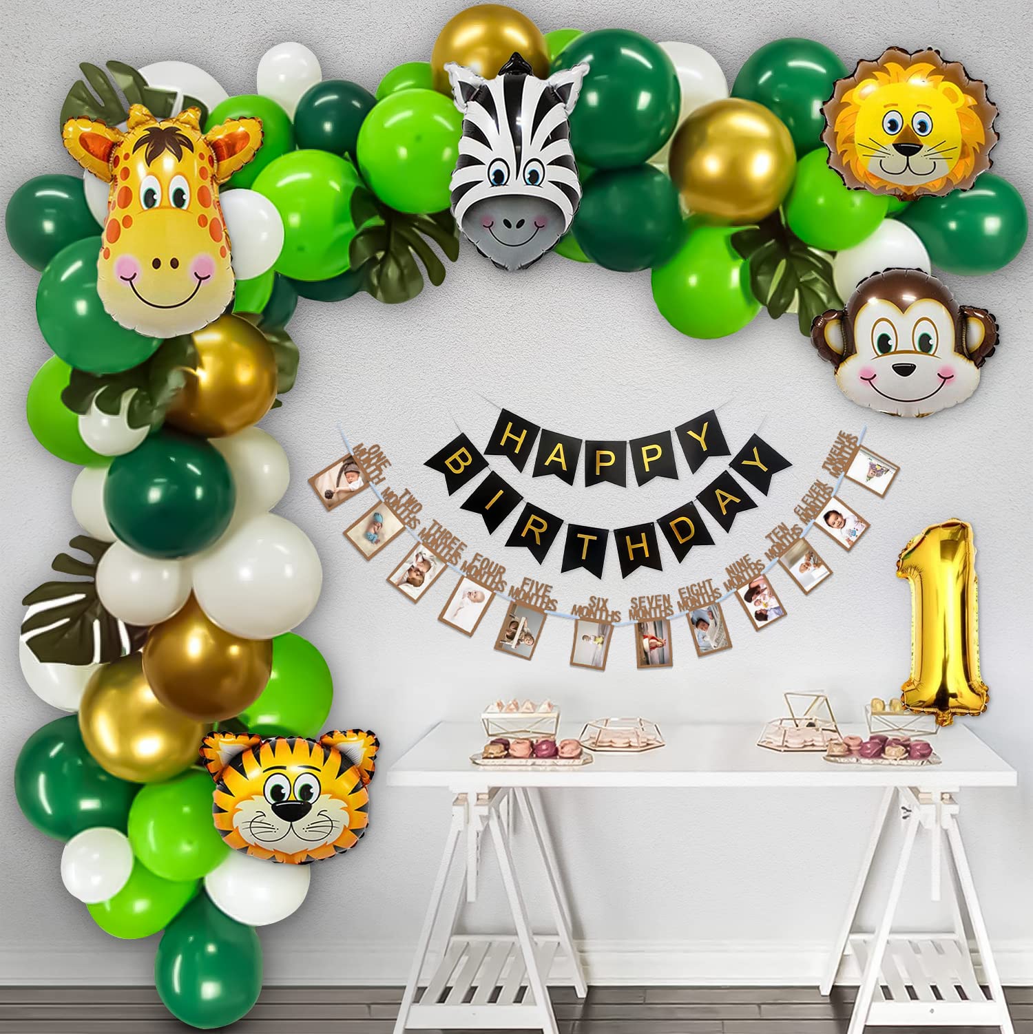 Jungle theme 1st happy birthday decor kit