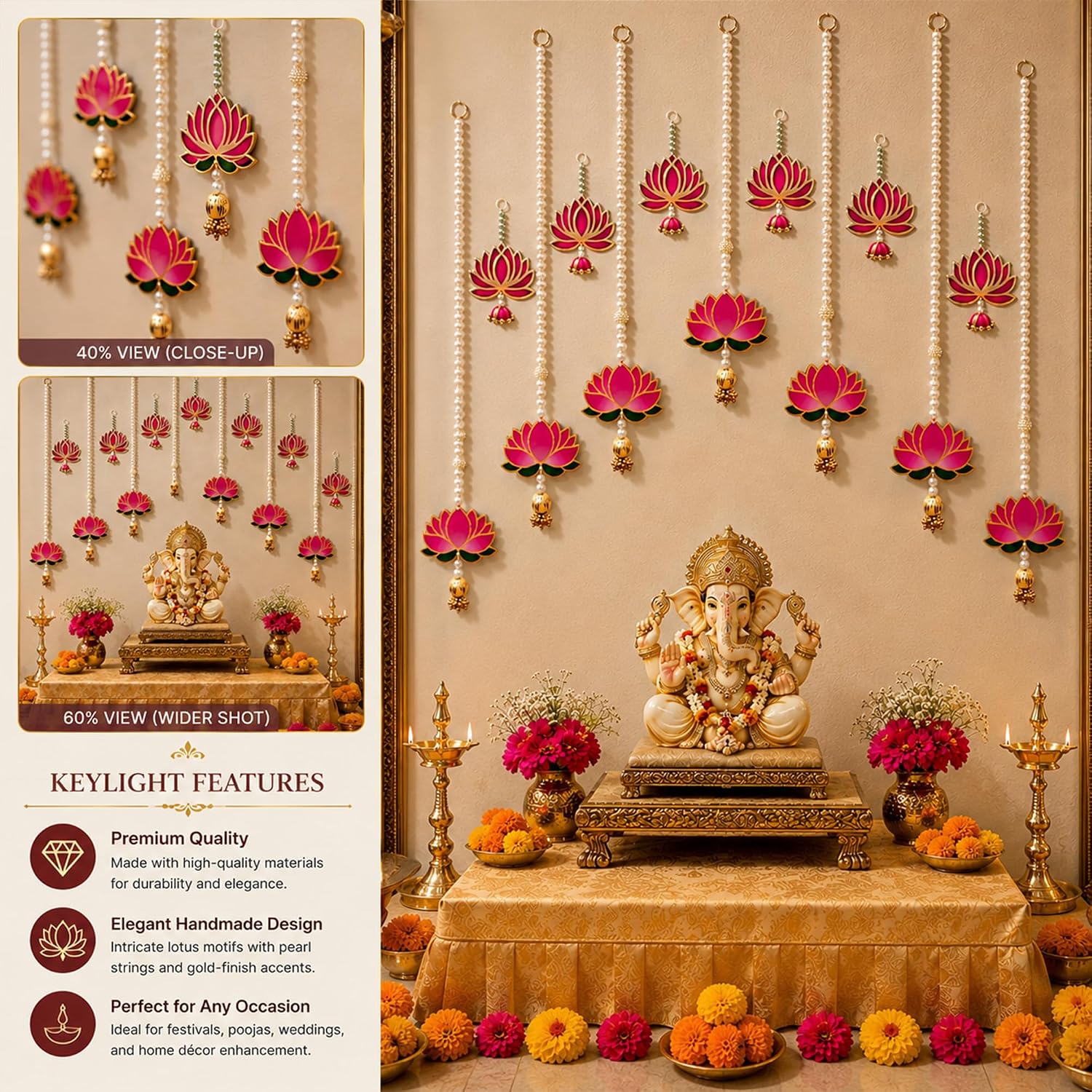 Lotus Elegance Ganpati Decoration Set – Wall Hanging Décor for Home (13 Pieces)