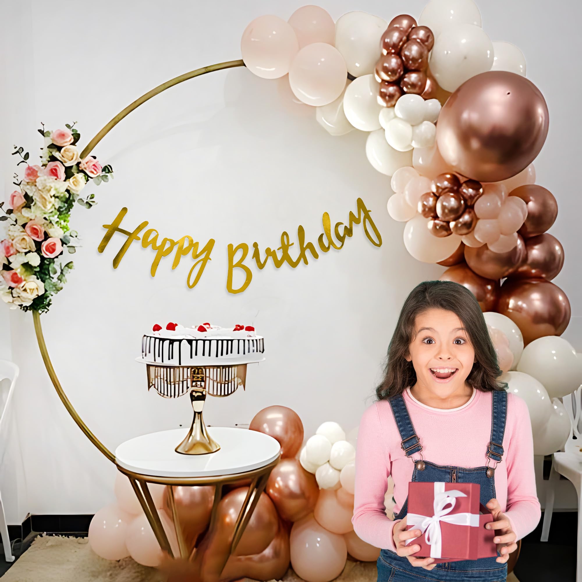 Peach, Rose Gold & White theme Happy birthday decoration