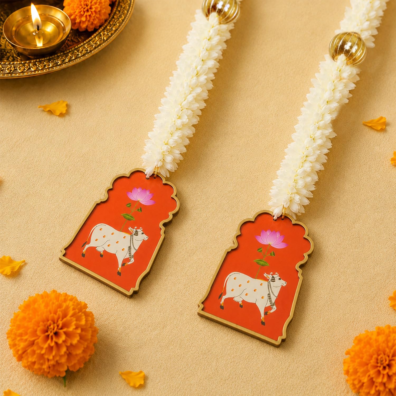 Divine Cow & Lotus Ganpati Decoration Set – Wall Hanging Décor for Home (9 Pieces)