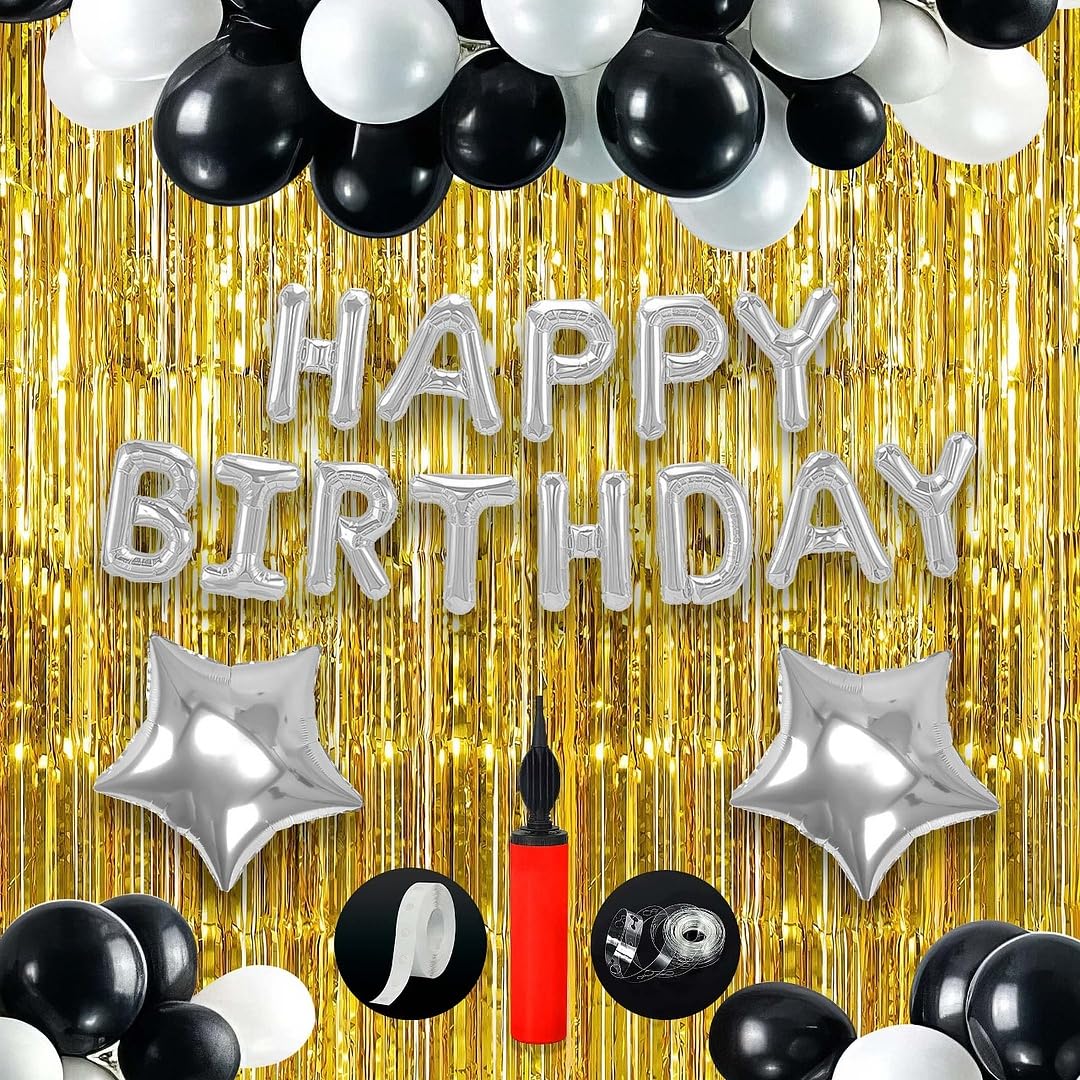 Black, White & Gold Birthday Decoration Kit