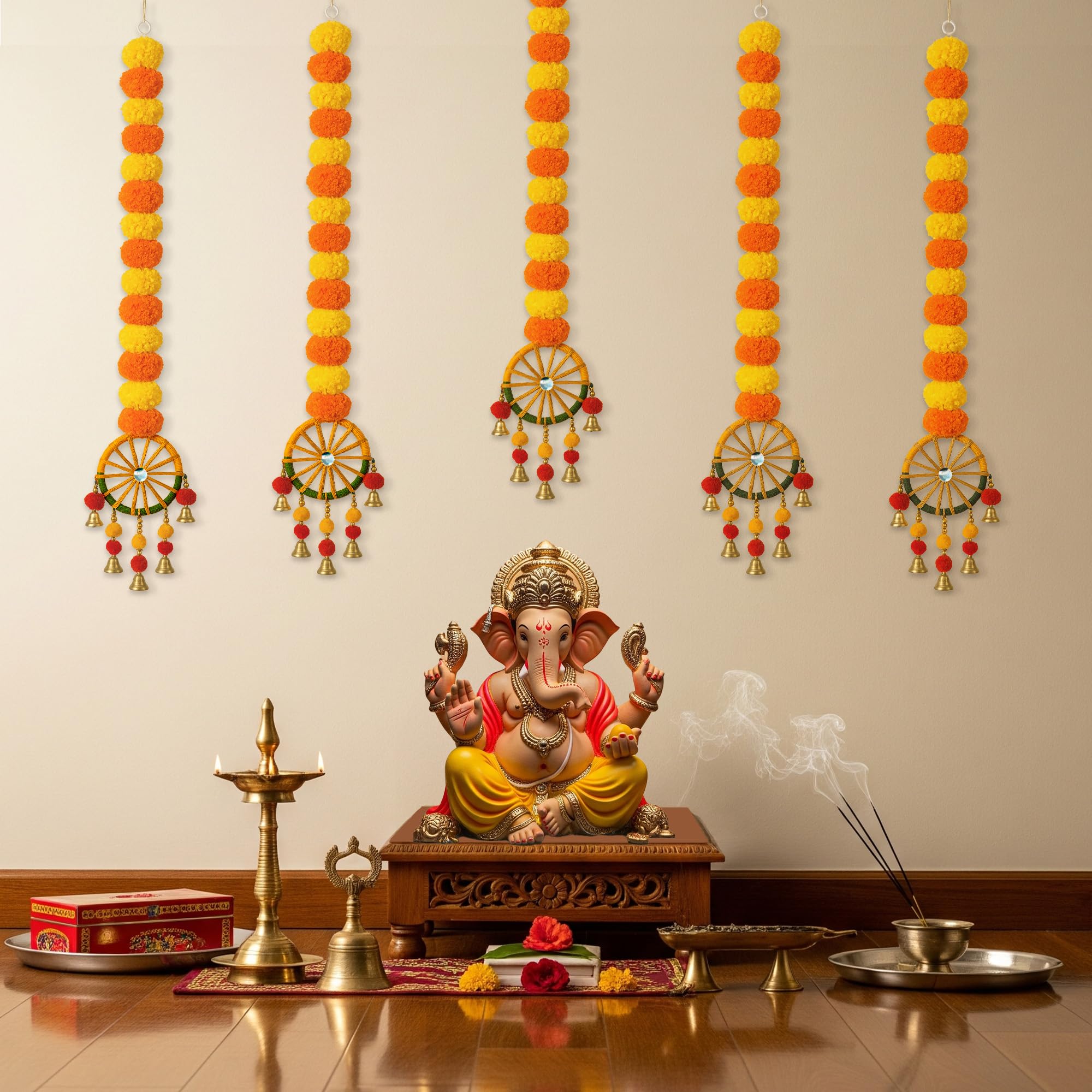 Ganpati Marigold garland with Chakra Latkans