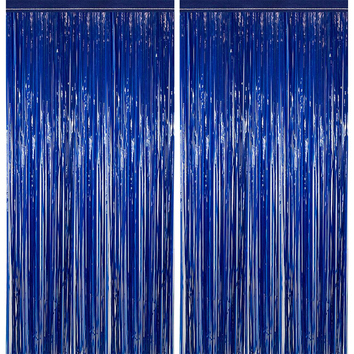 Dark Blue Foil Fringe Curtains
