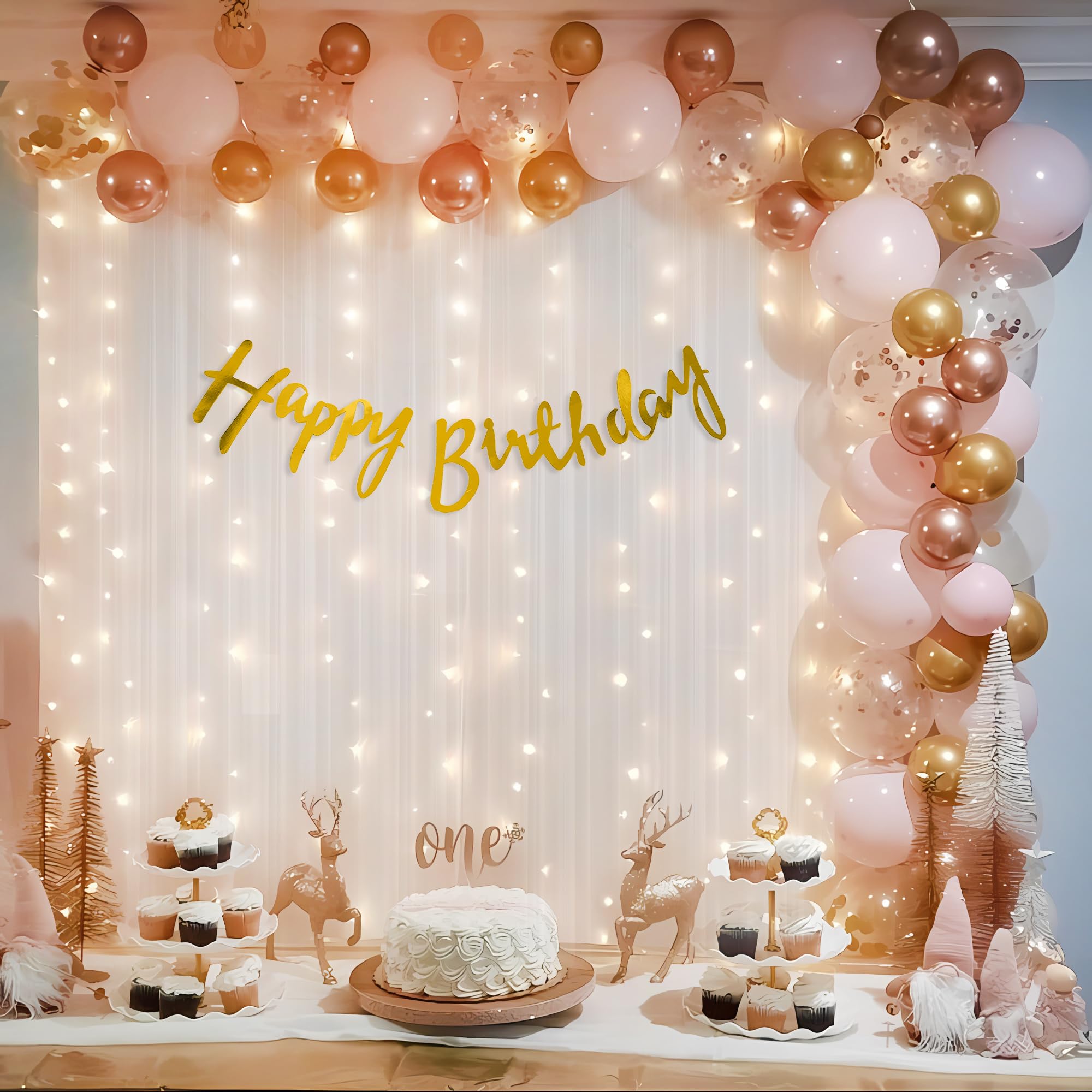 Pink Rosegold theme happy birthday decoration kit