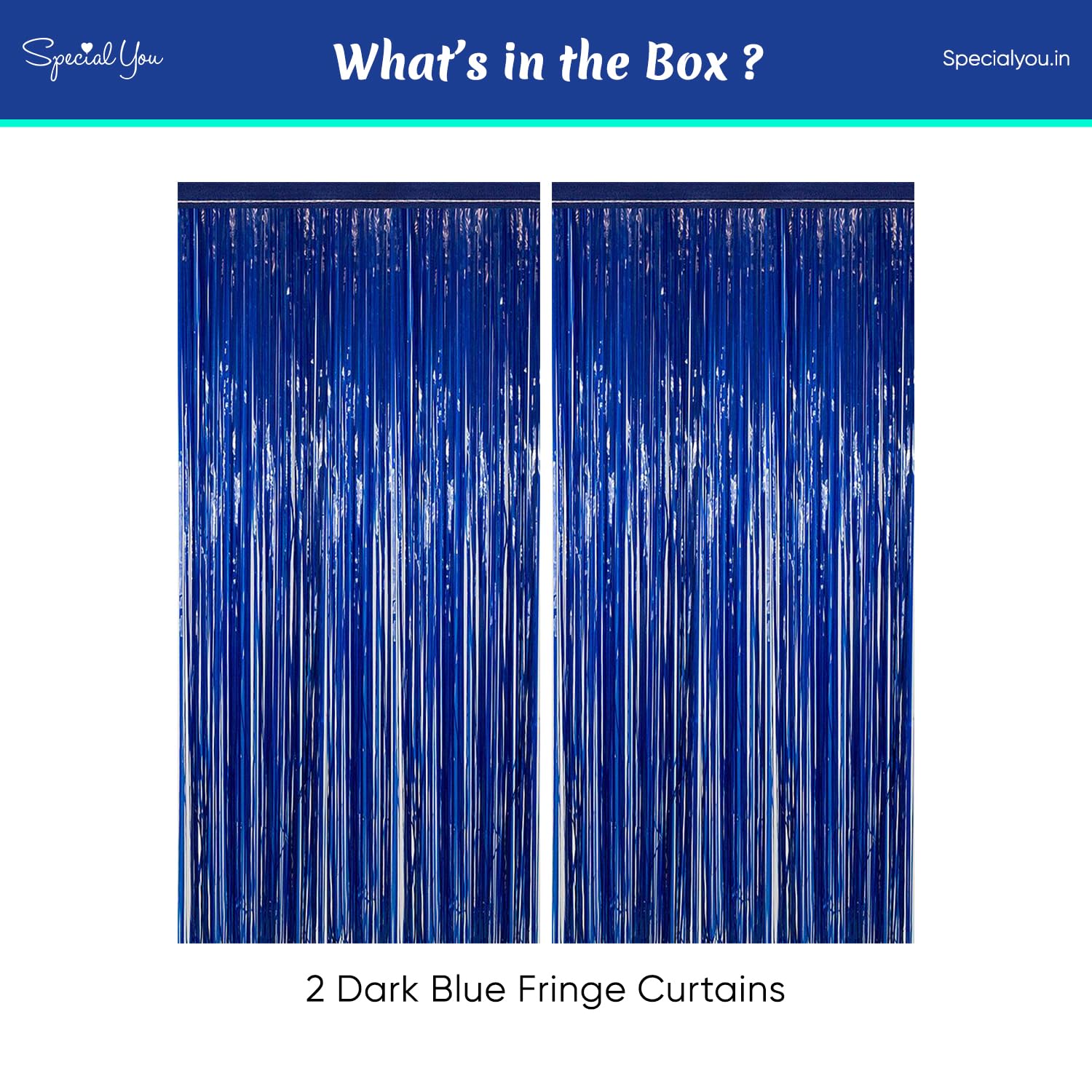 Dark Blue Foil Fringe Curtains