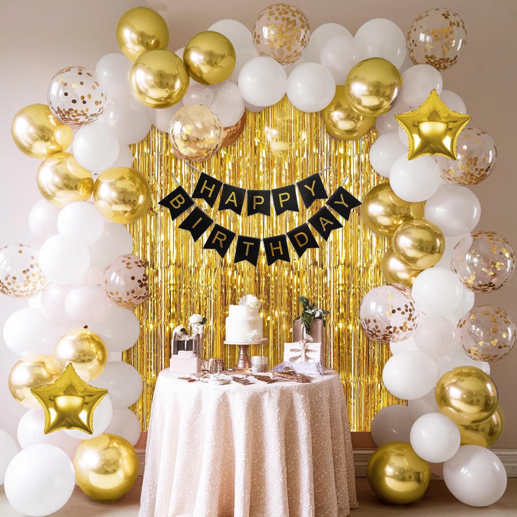 Gold & White Balloons for Decoration- 63 Pcs