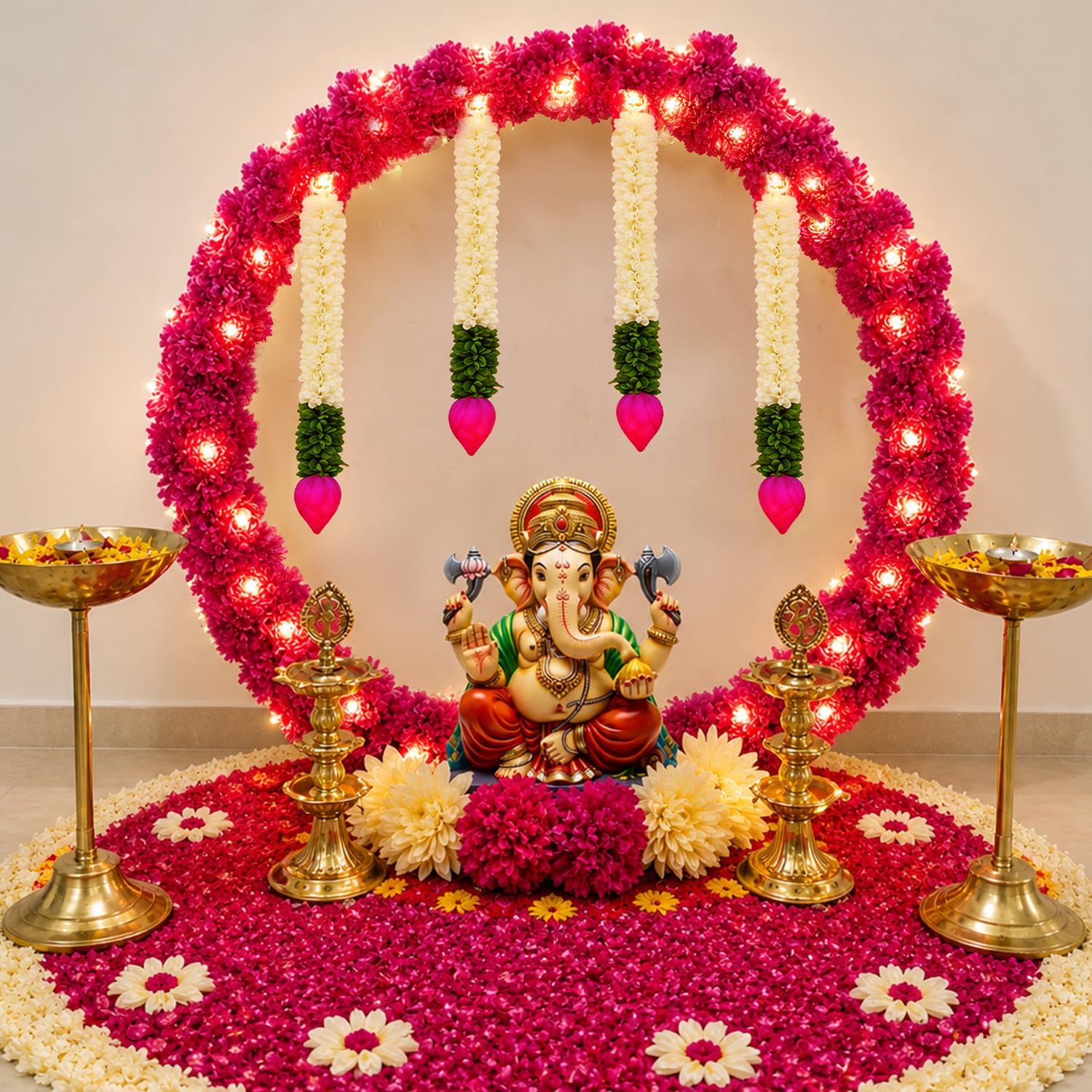 Ganesh Chaturthi Pink Lotus Decor Stand – Set of 10