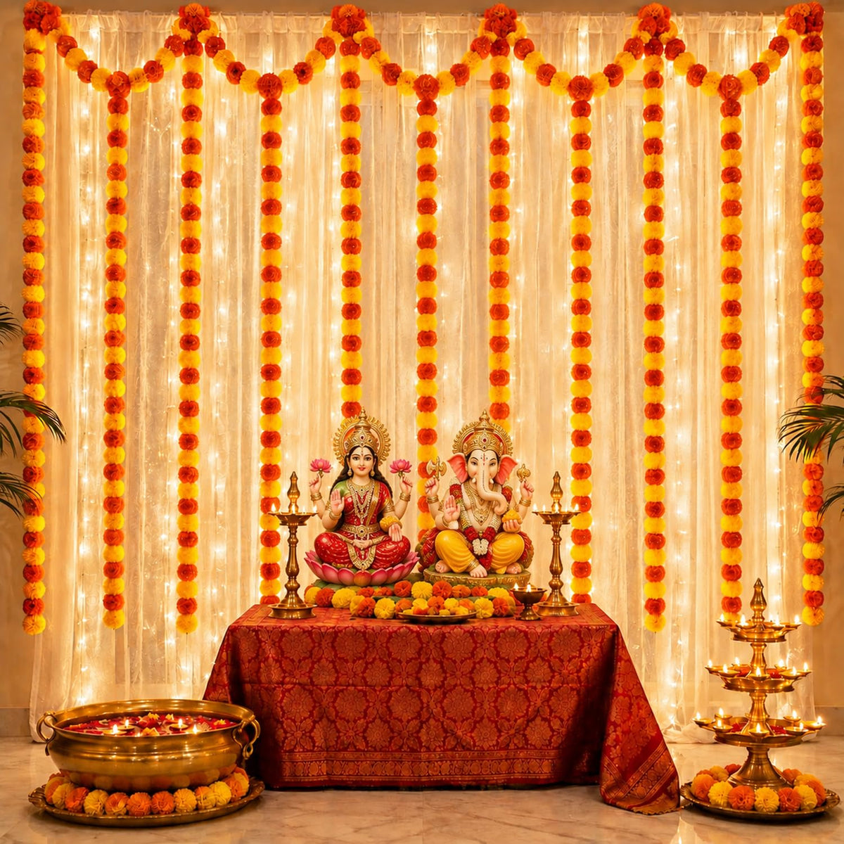Yellow-Orange Marigold Garlands for Diwali Decoration for Home