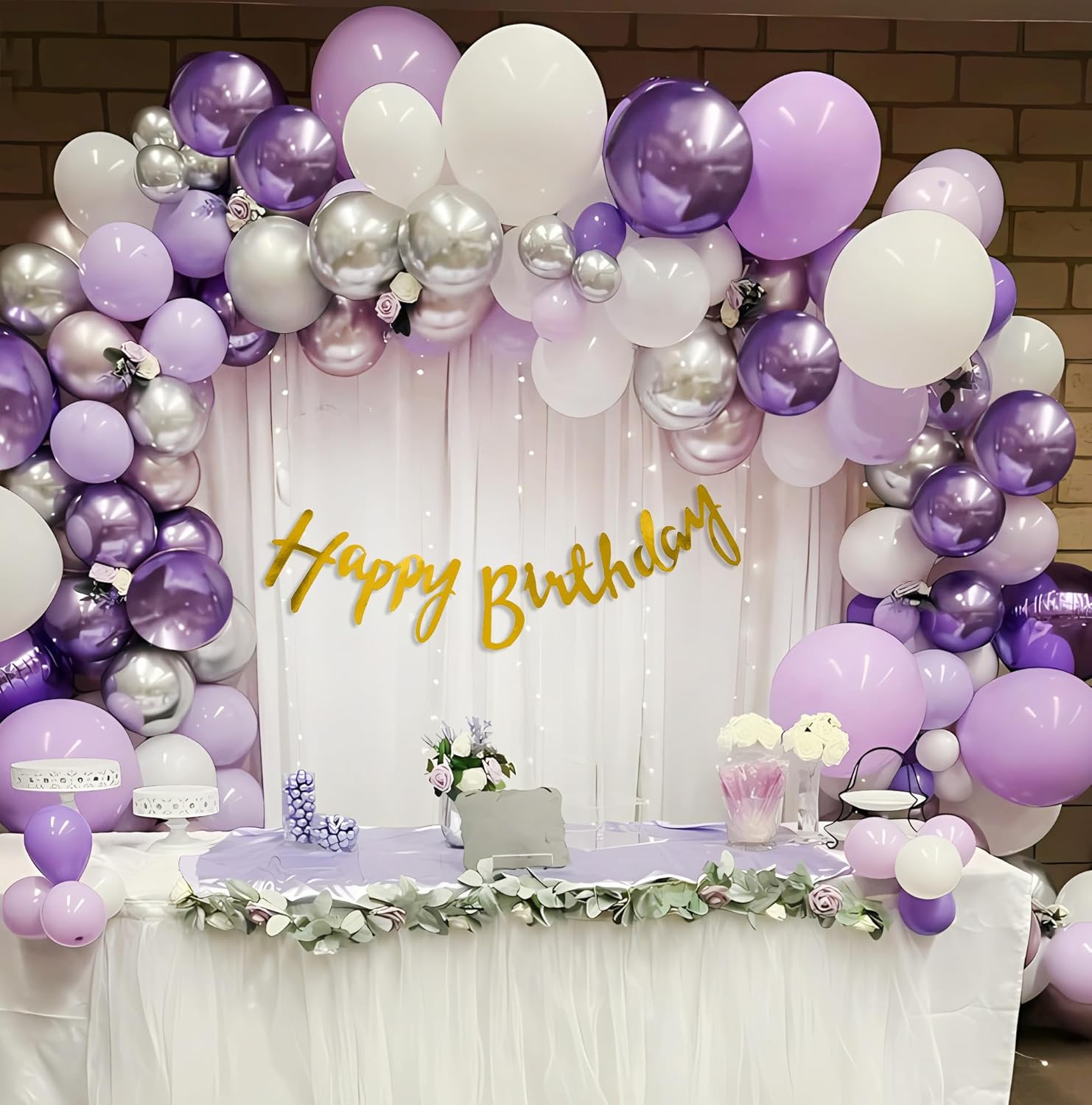 Purple white theme balloon for happy birthday