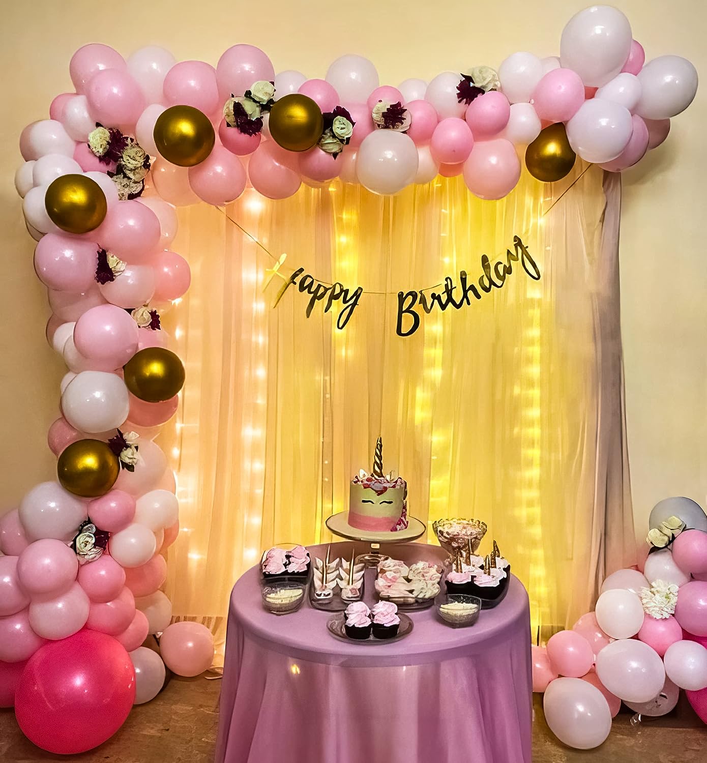 Pink and White Balloon Birthday Decoration Kit for Girls