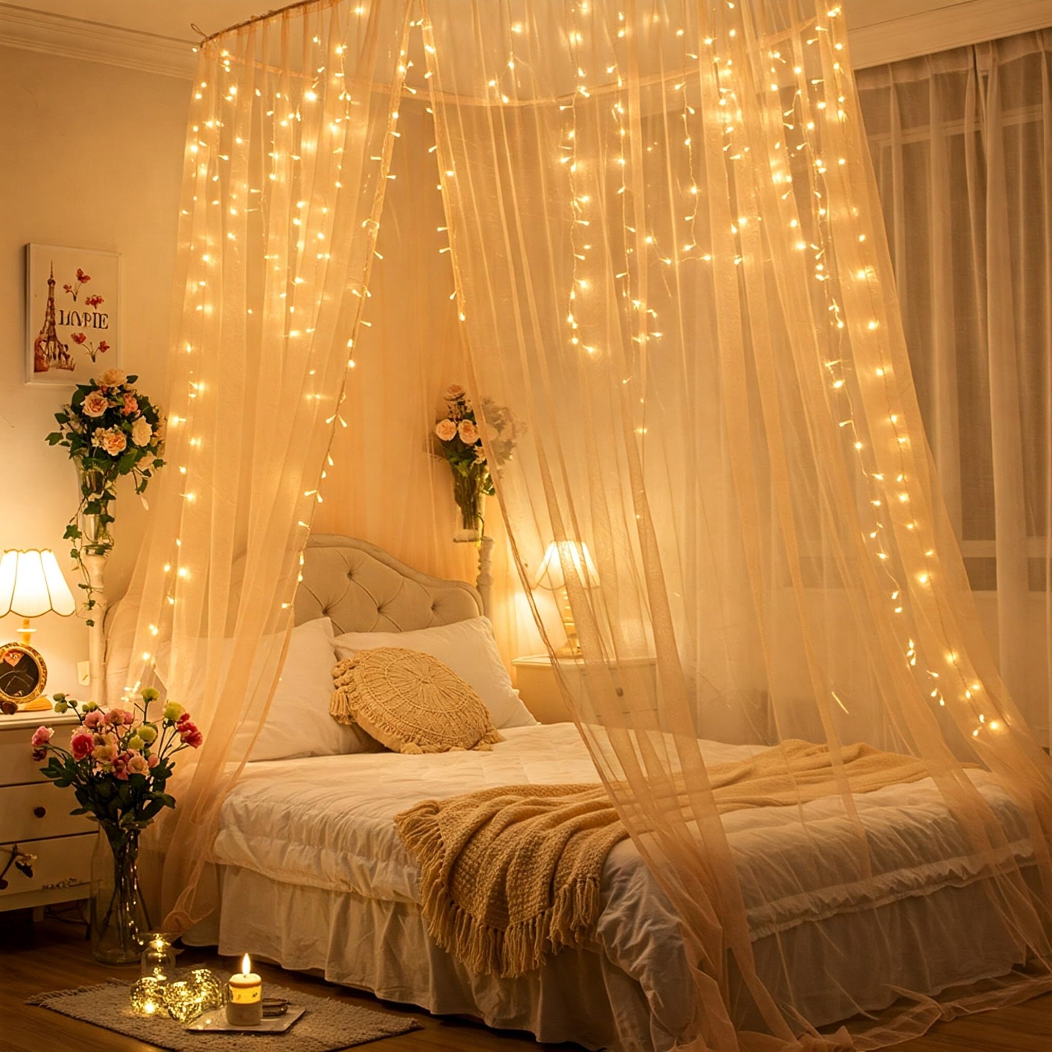 Peach Net Canopy Decoration