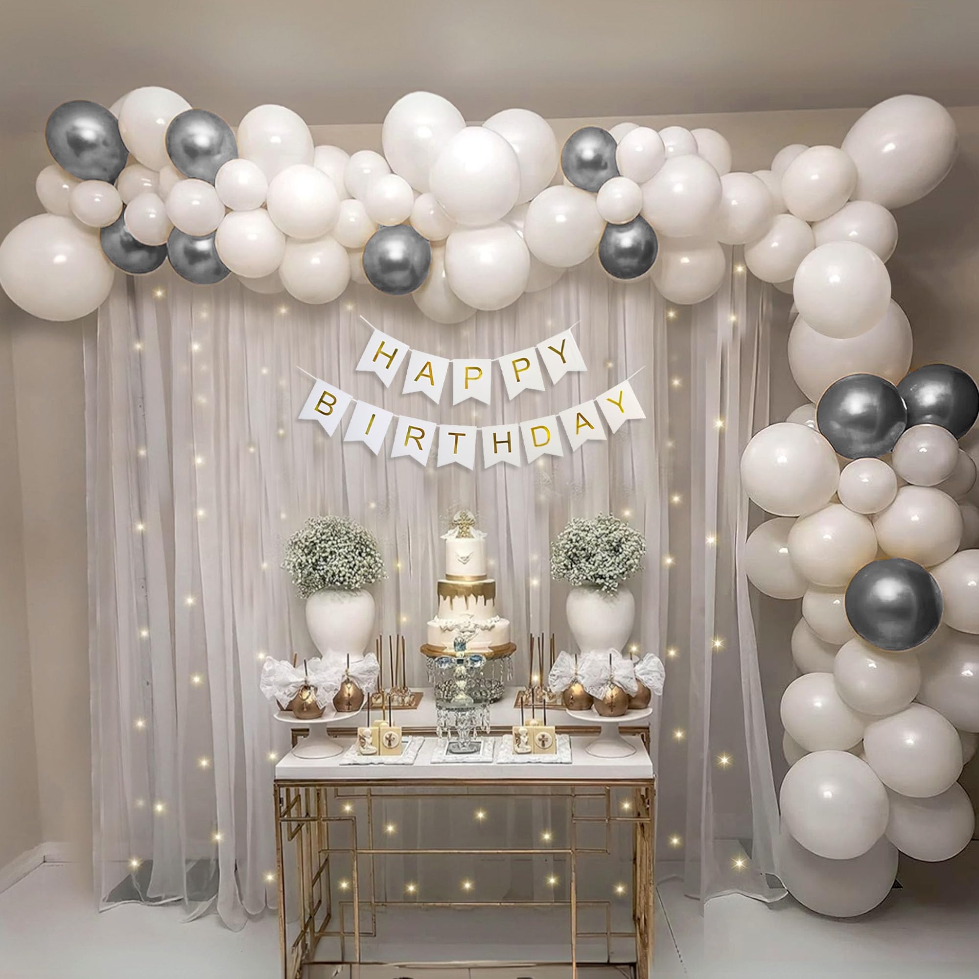 Birthday Backdrop for Decoration (Silver)