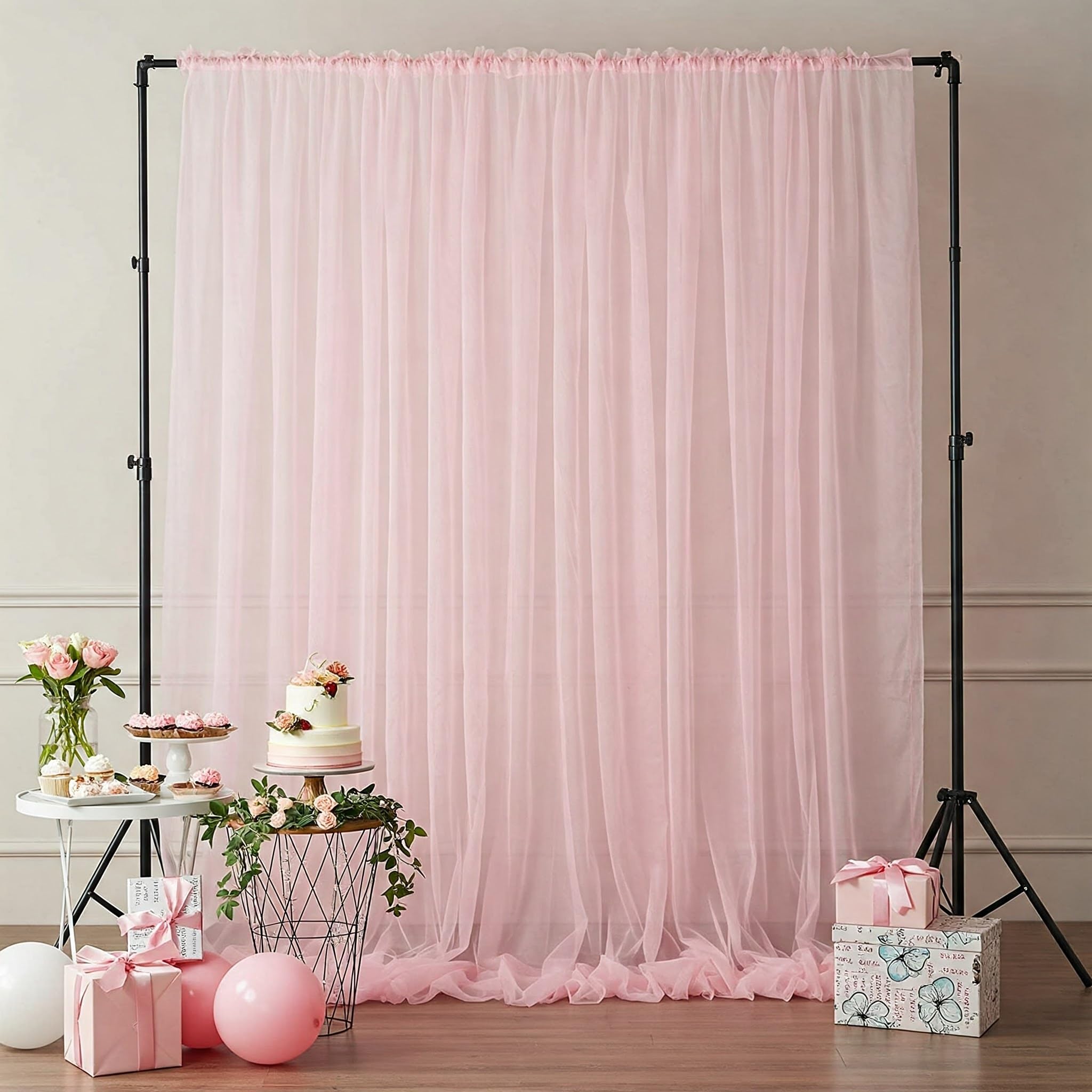 Backdrop: Pink Tulle Net Decorative curtain- Set of 2