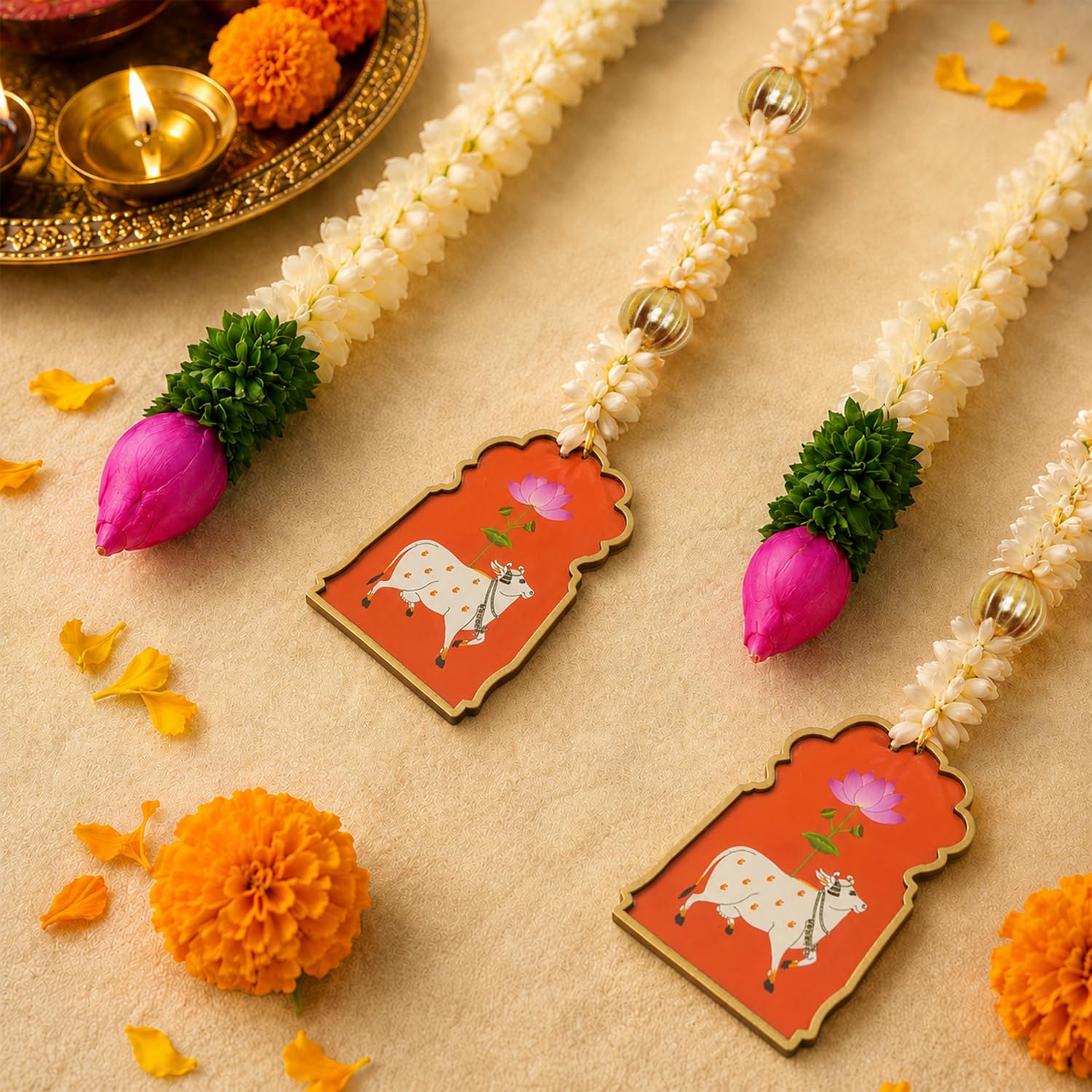 Divine Lotus & Cow Hanging Set for Ganpati Décor