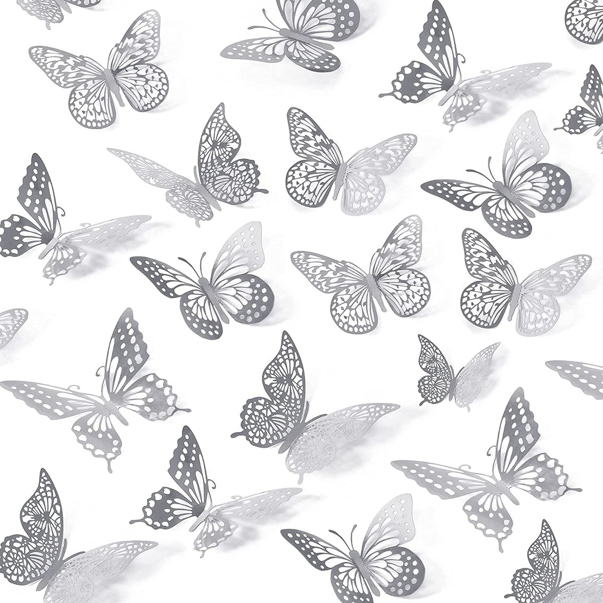3D Silver Butterfly Stickers for Wall Decoration Items- 12pcs