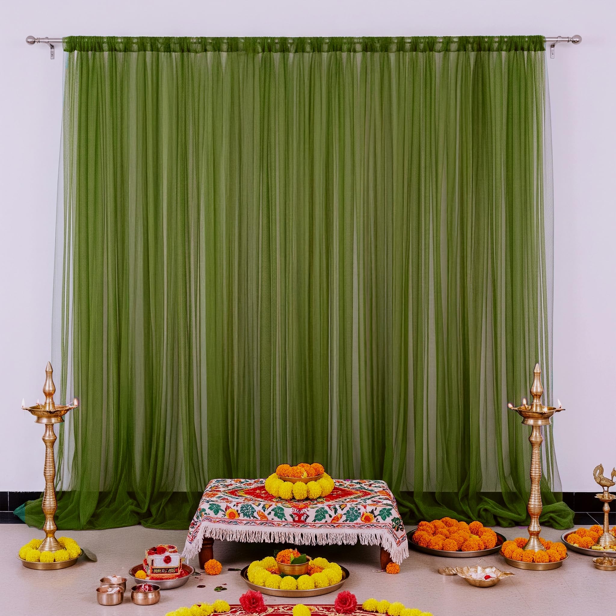 Dark Green Backdrop Ganpati Decor