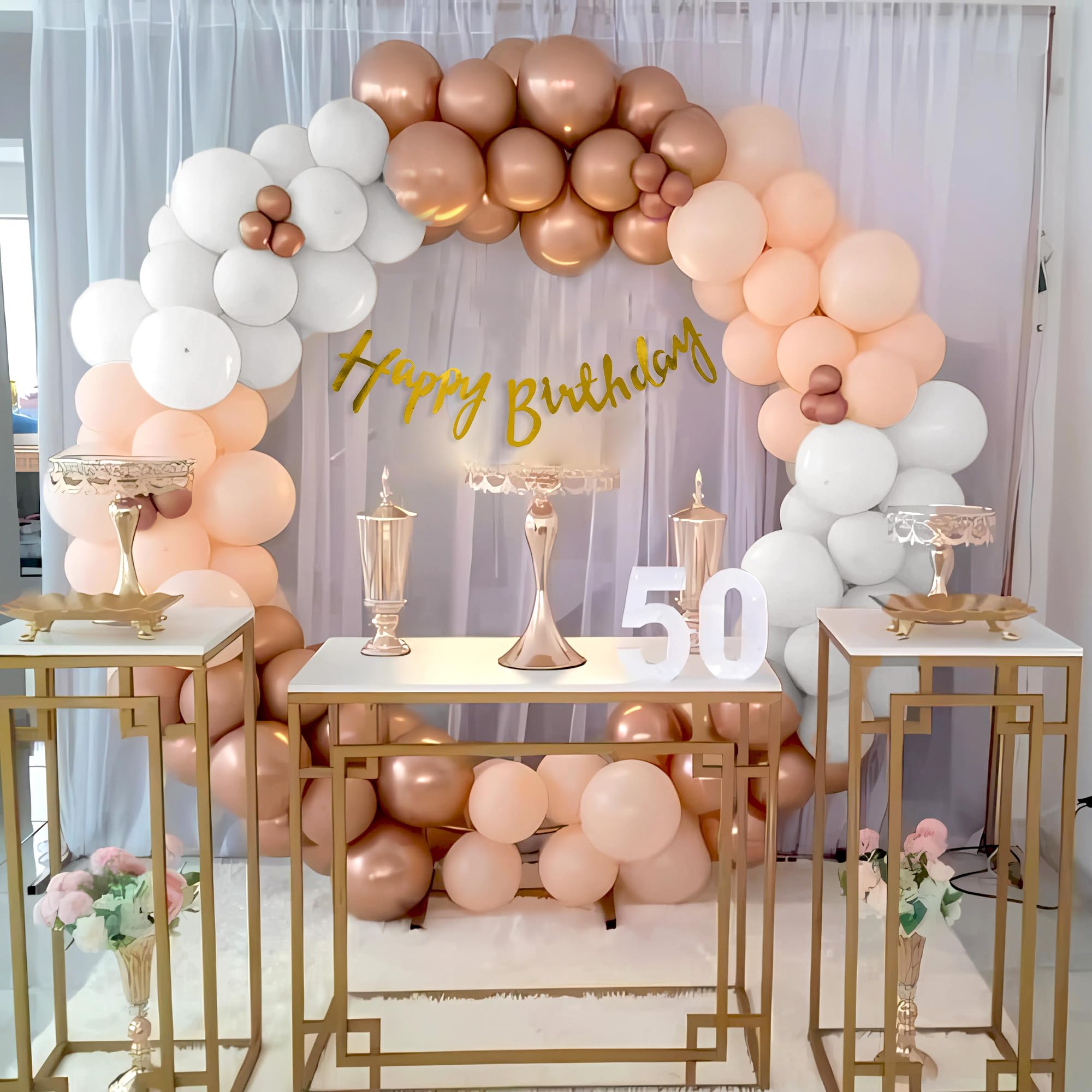 Peach, Rose Gold & White theme Happy birthday decoration