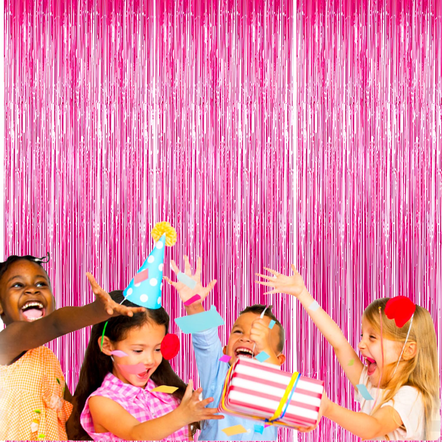 Dark Pink Tinsel Fringe Curtains